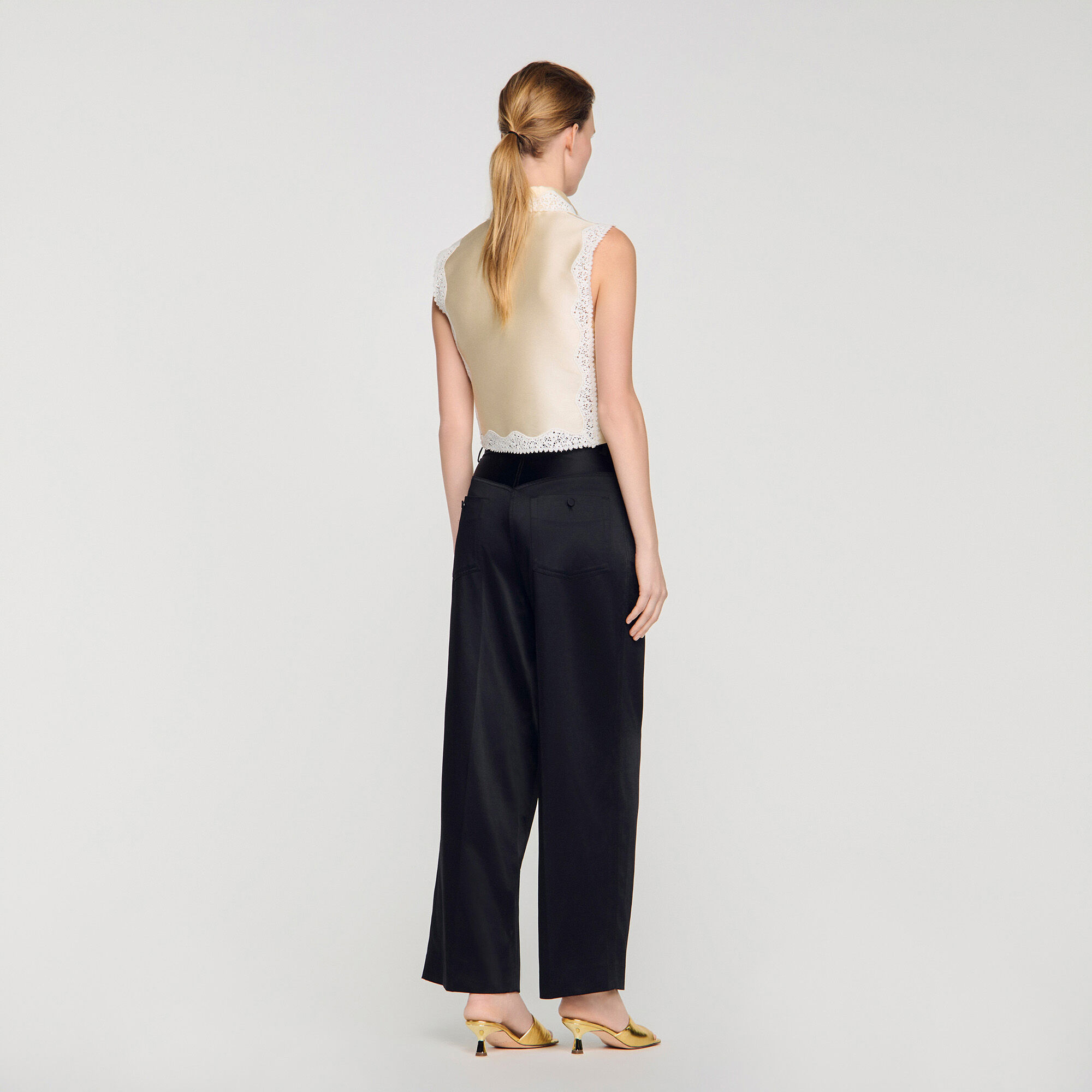Pantalons à jambes larges effet satin