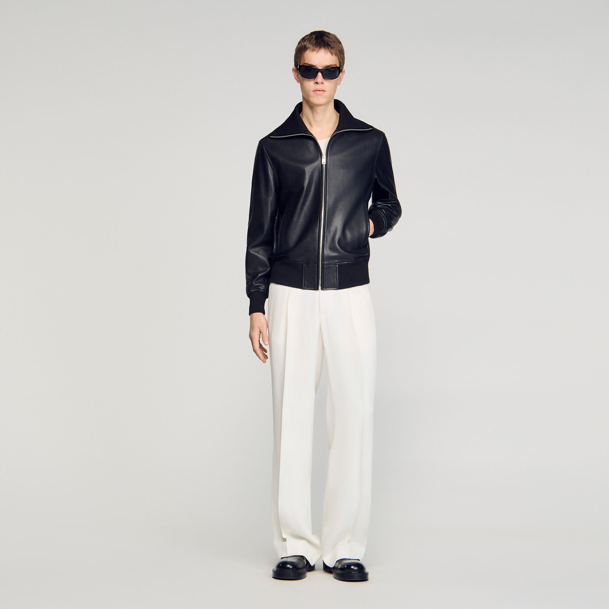Veste en cuir à fermeture éclair