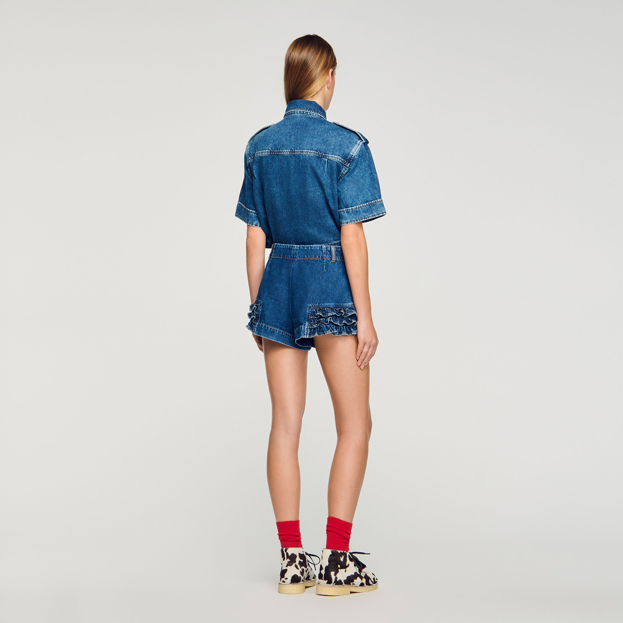 Shorts en denim à volants