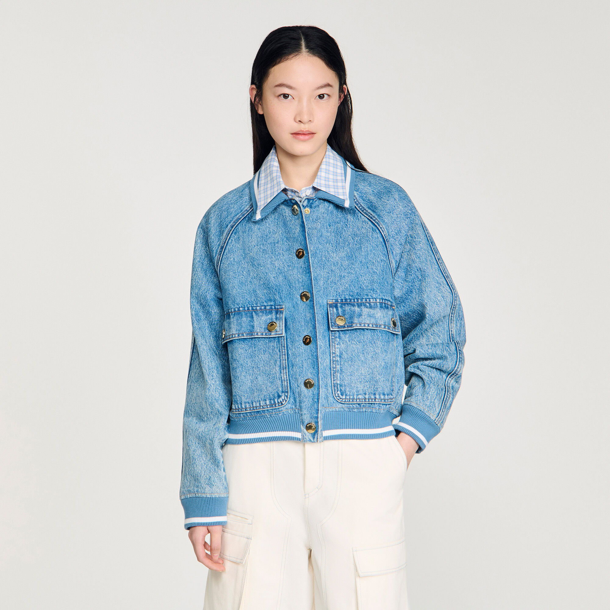 Veste en denim à bordures côtelées