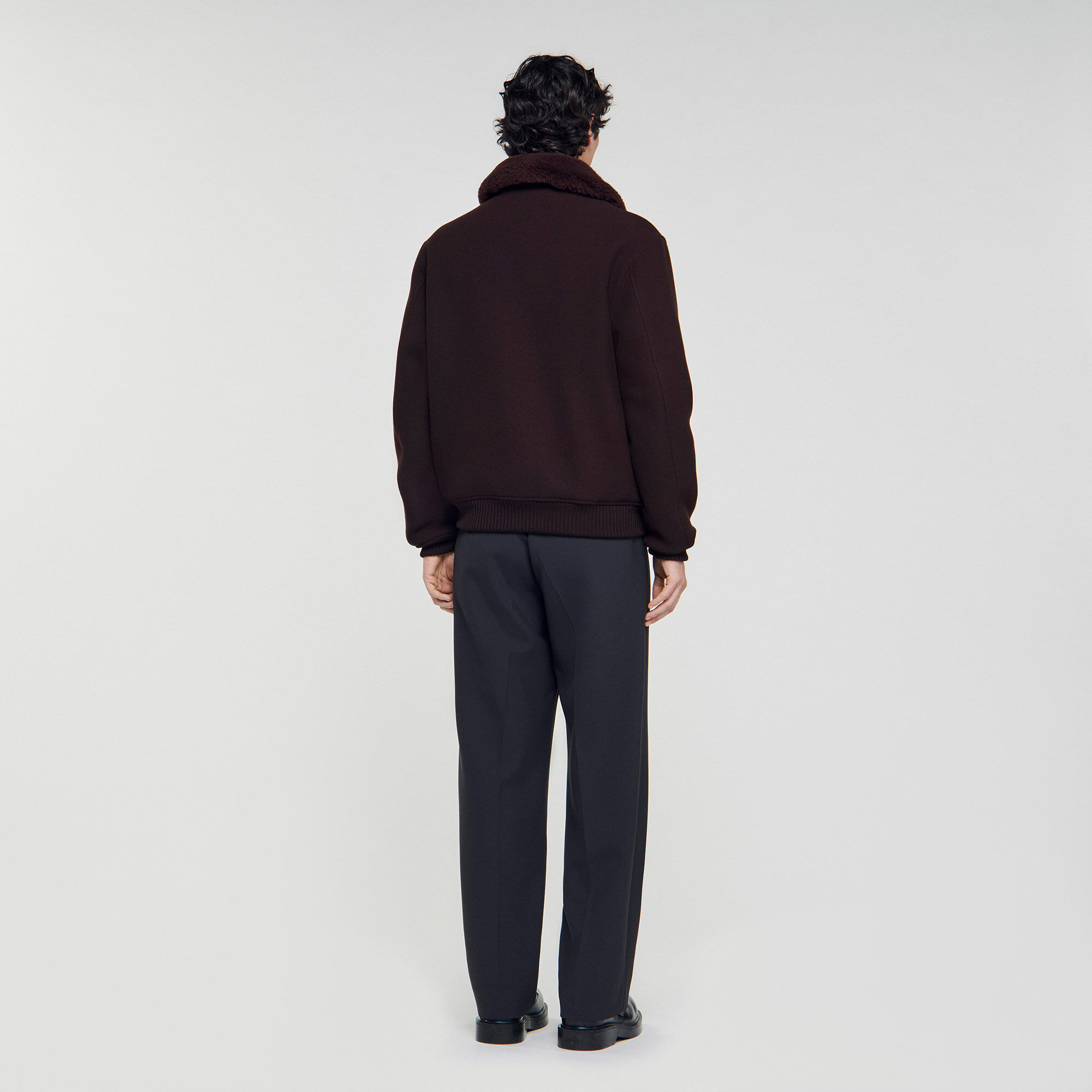Blouson aviateur en laine avec fourrure