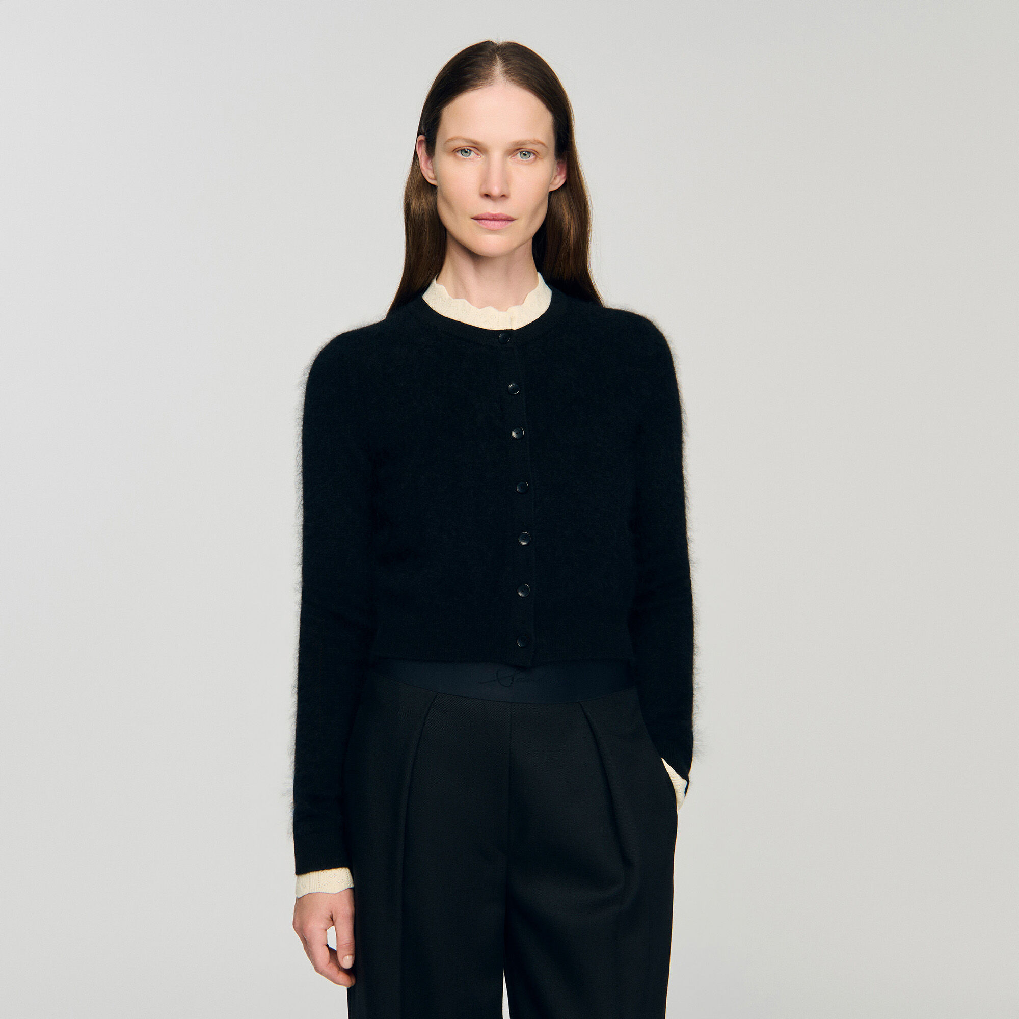 Cardigan col pointelle