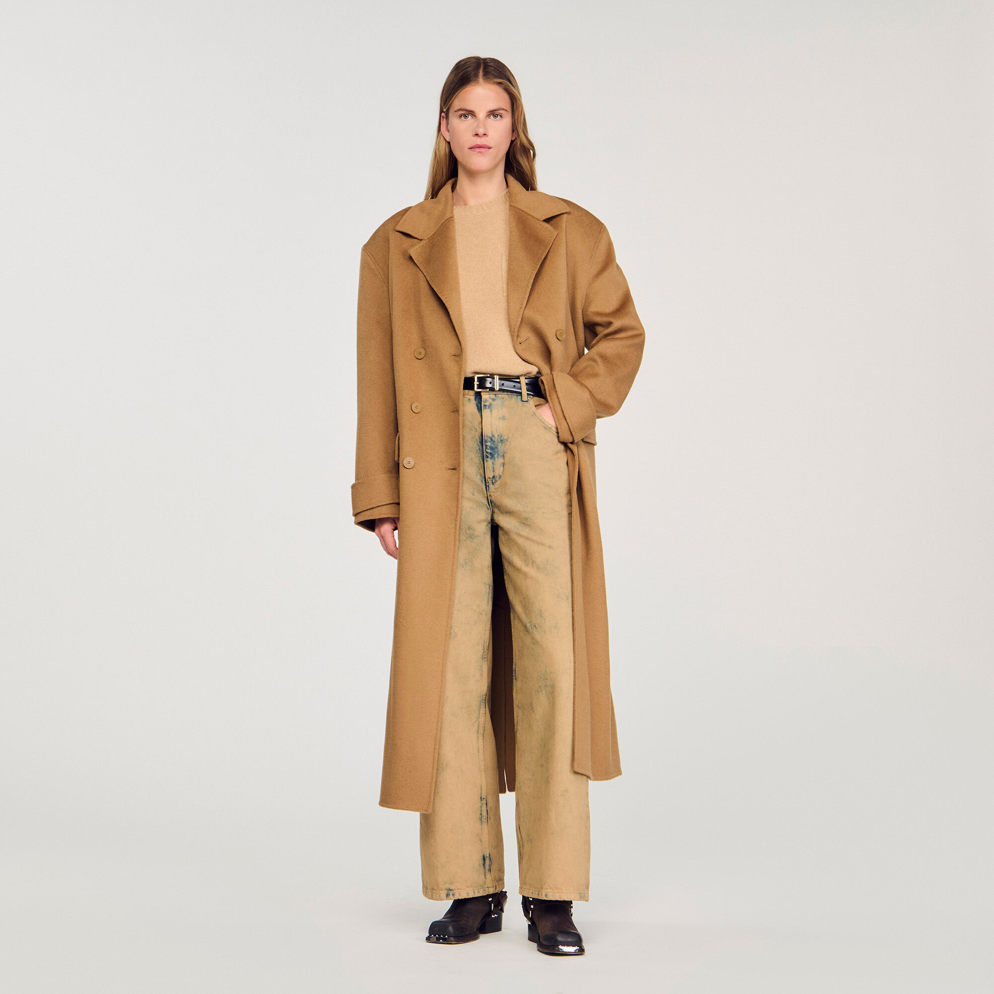 Manteau en laine oversize avec écharpe amovible