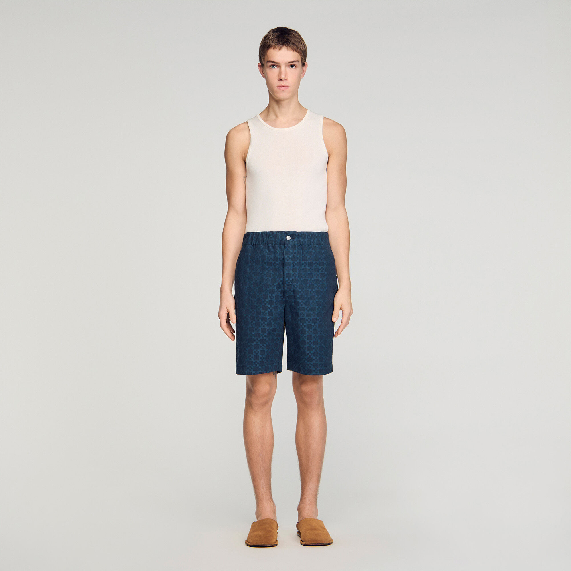 Shorts en denim à croix carrée