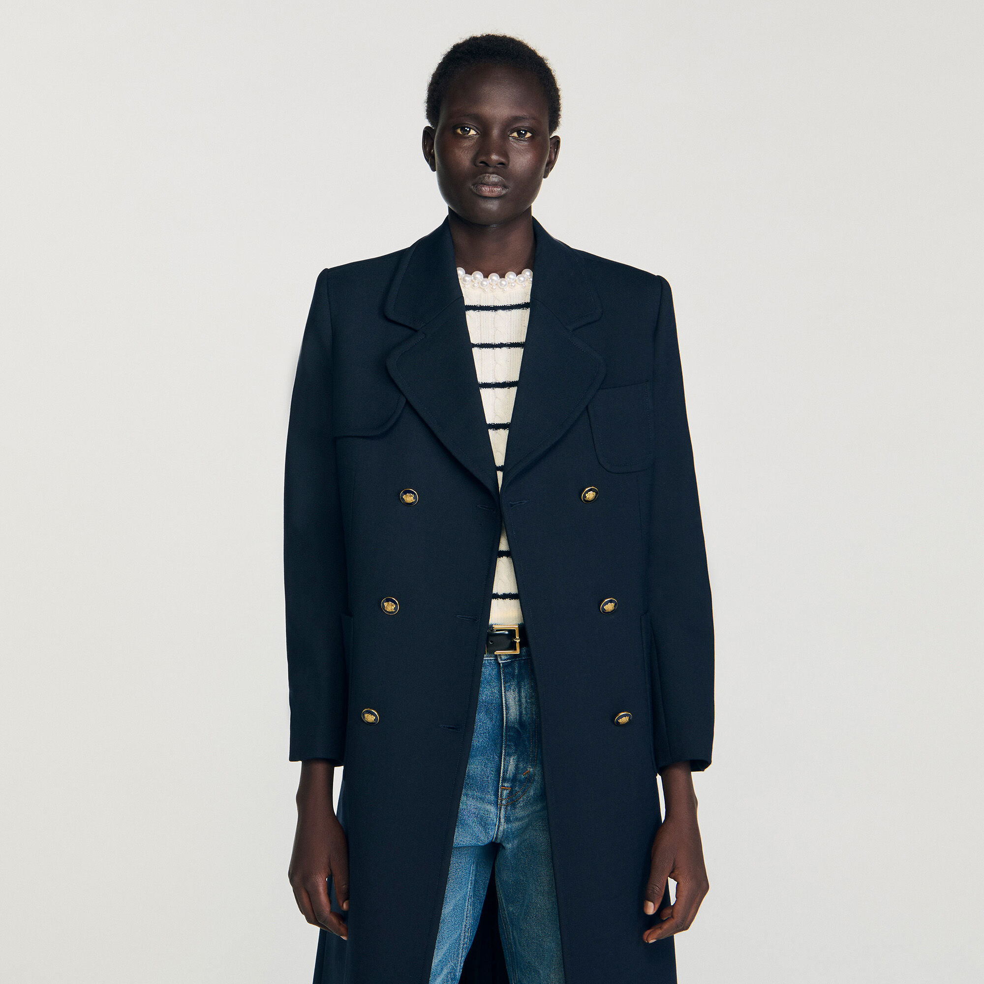 Manteau long à double boutonnage