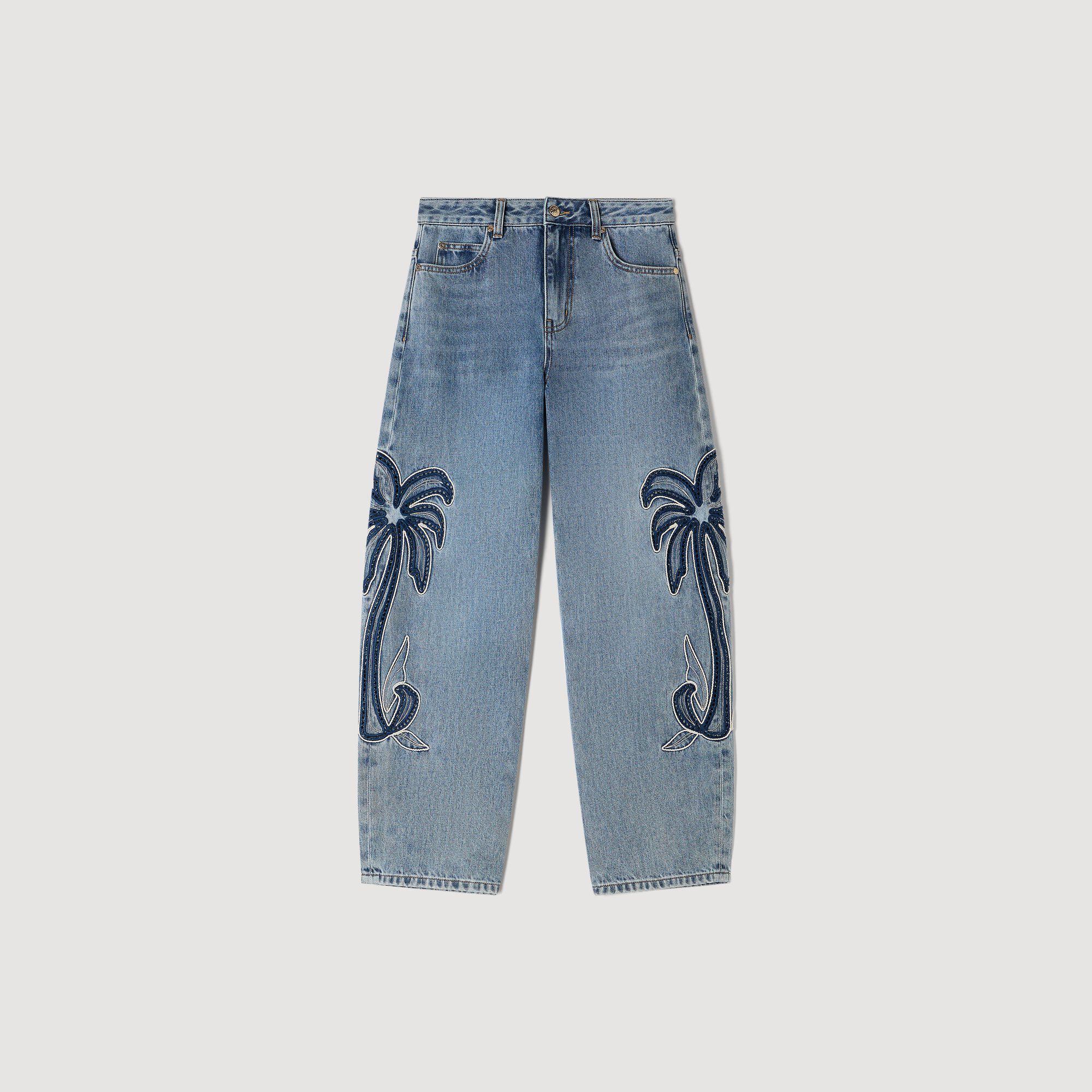 Jean à jambes larges brodés de palmiers