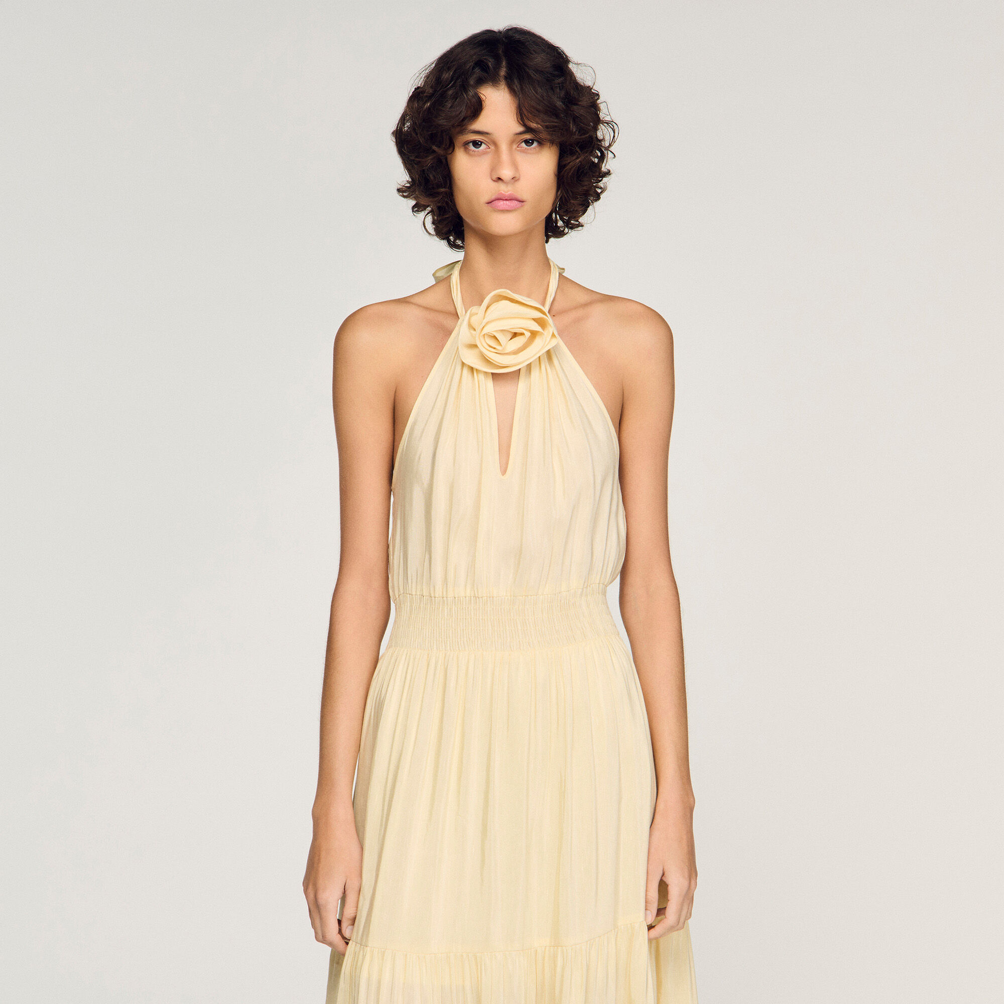 Robe longue en lin à motif floral
