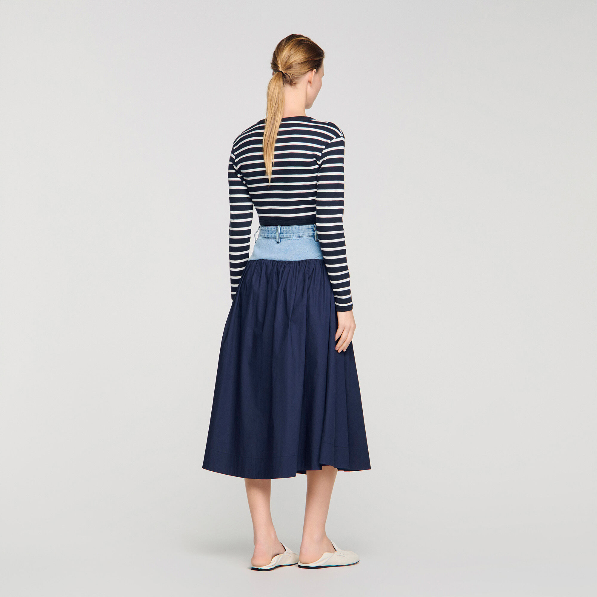 Jupe maxi en matières mixtes