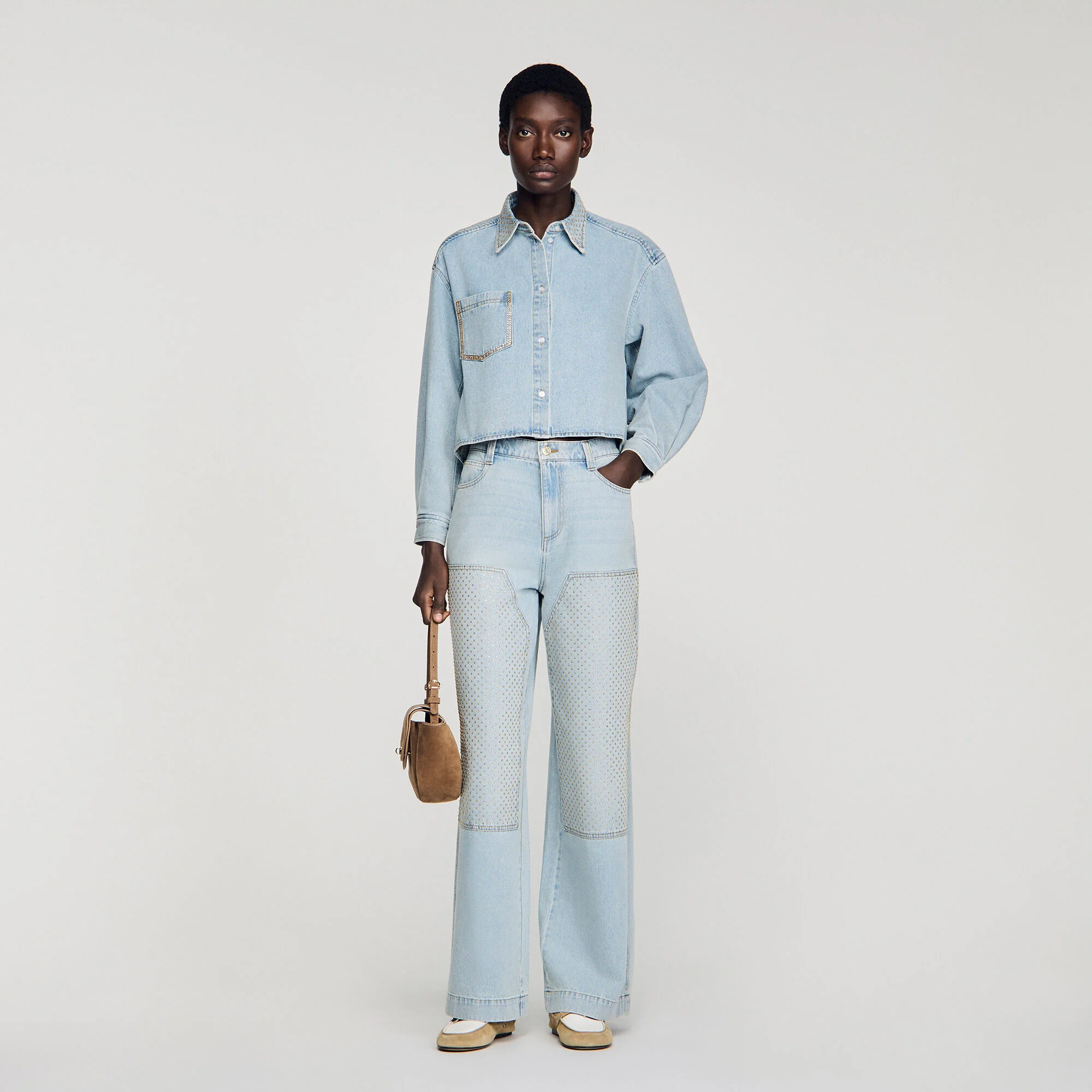 Chemise en jean courte strass