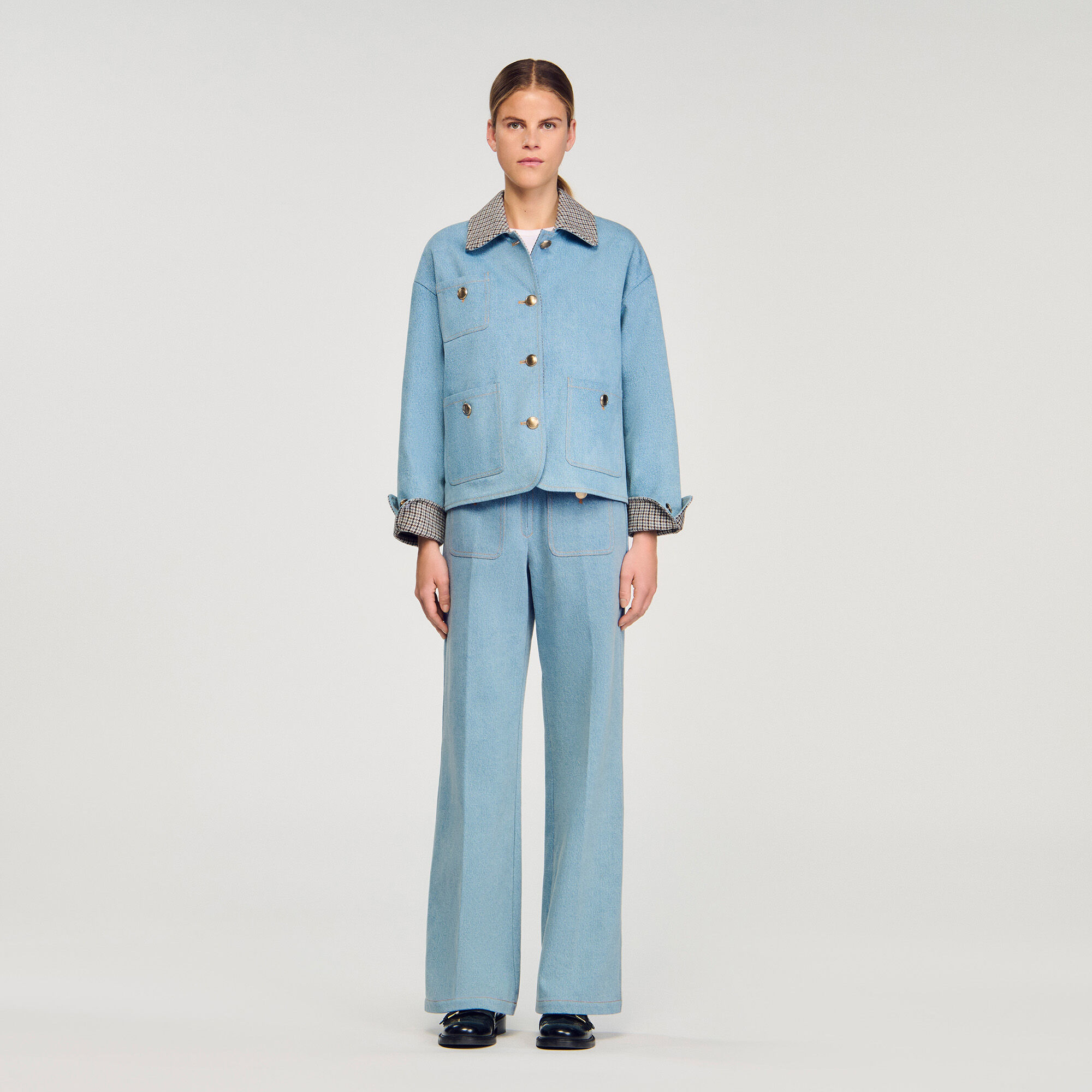 Veste en denim à col rayé