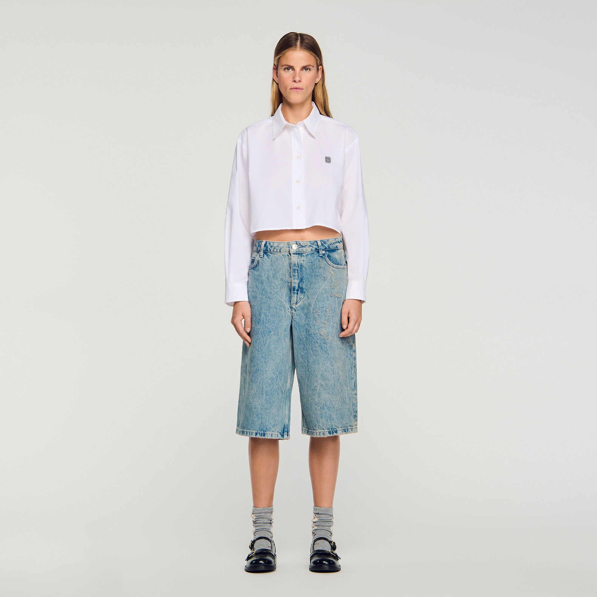 Shorts Bermuda en denim délavé