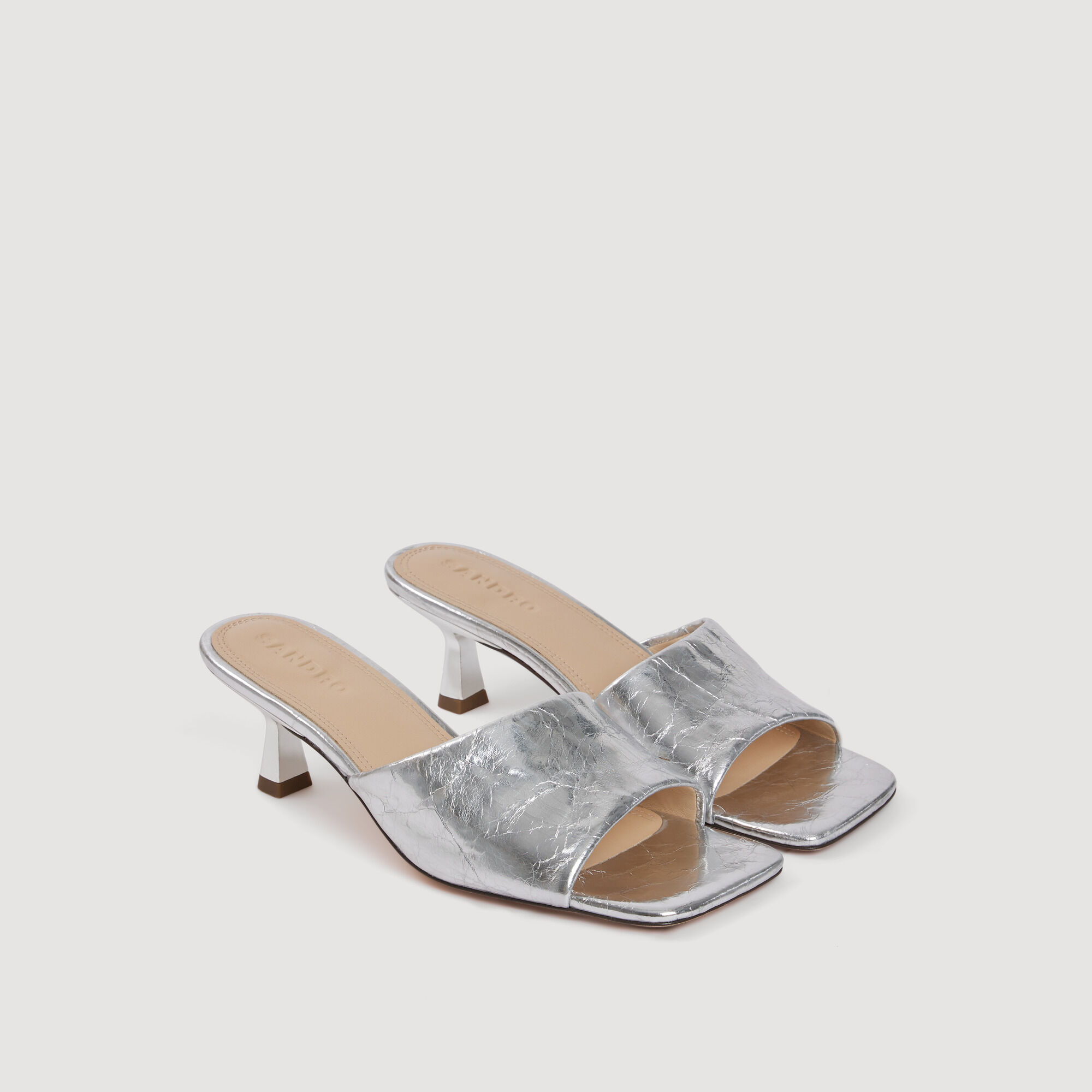 Mules en cuir métallisé à talons