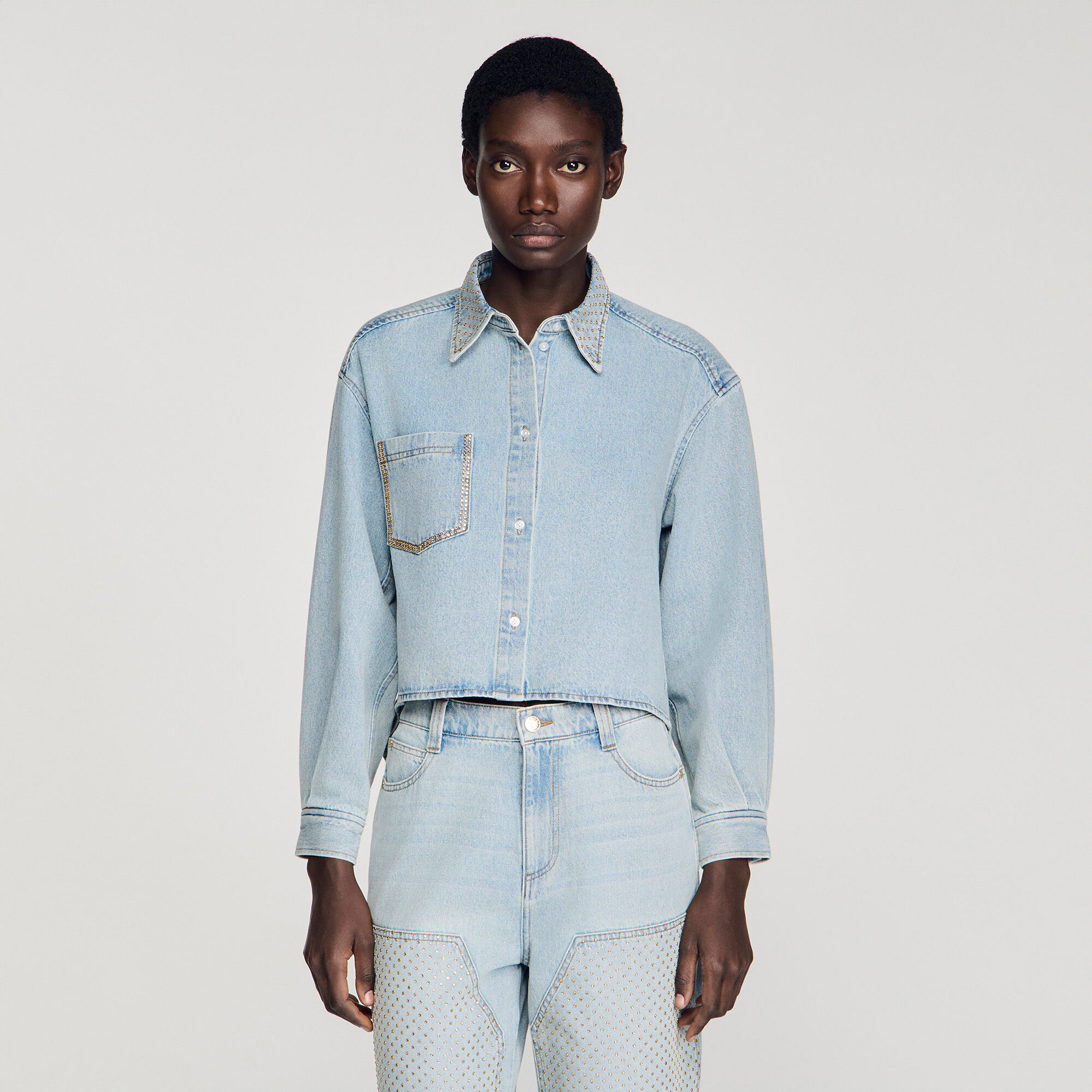 Chemise en jean courte strass