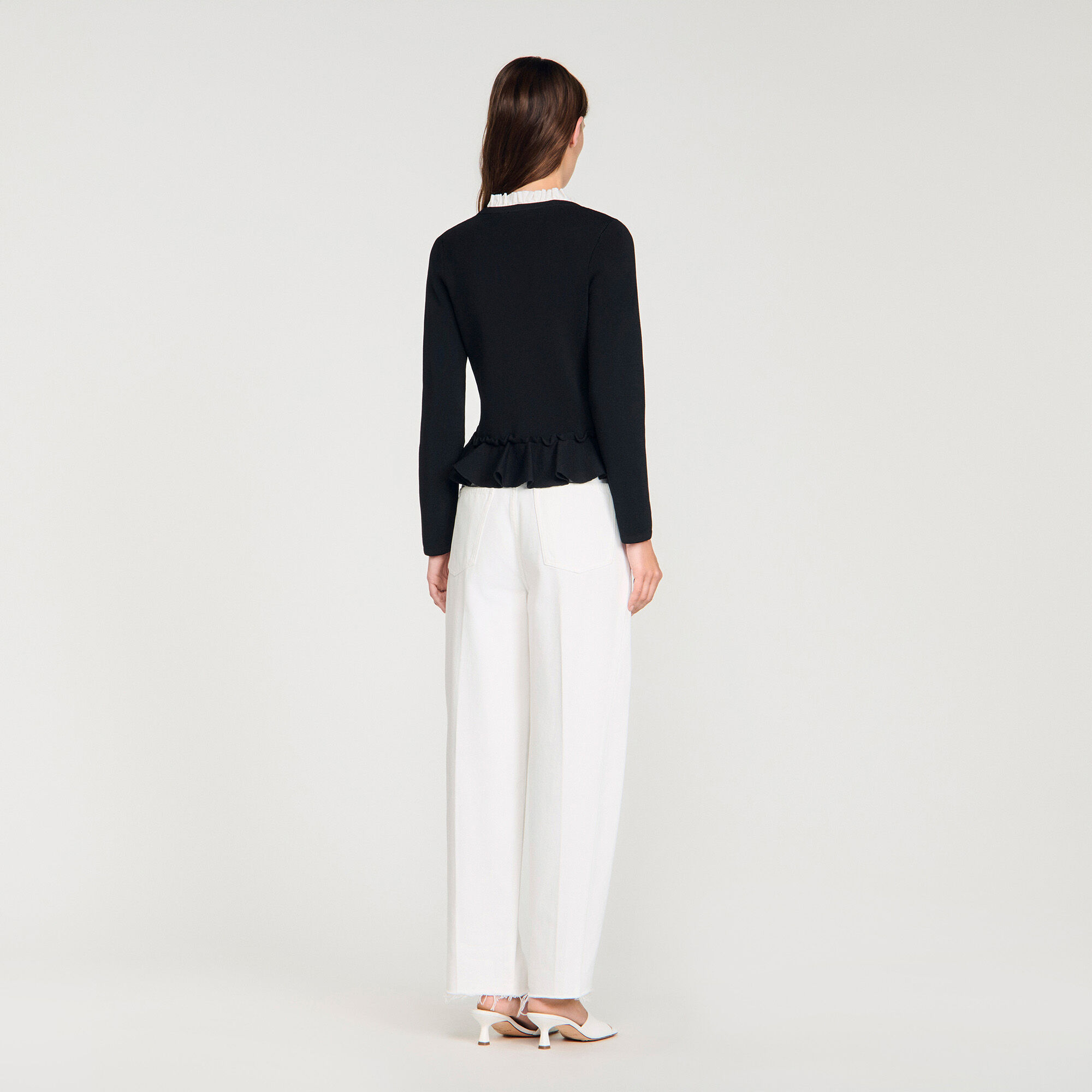 Cardigan à col removable et volant