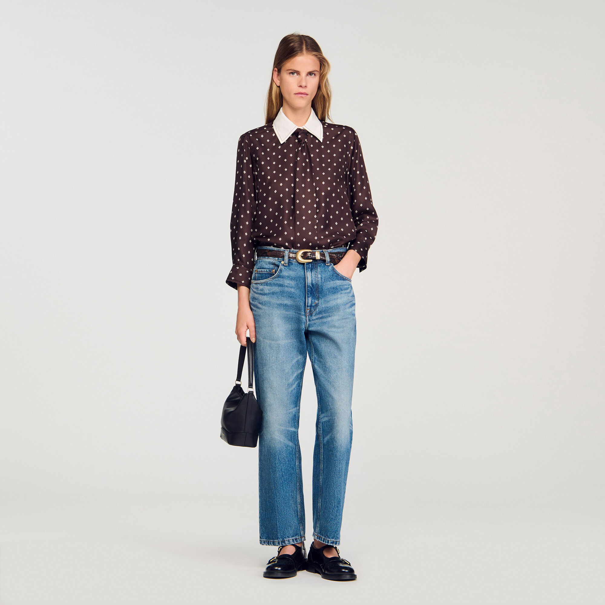 Chemise imprimée fluide avec cravate amovible