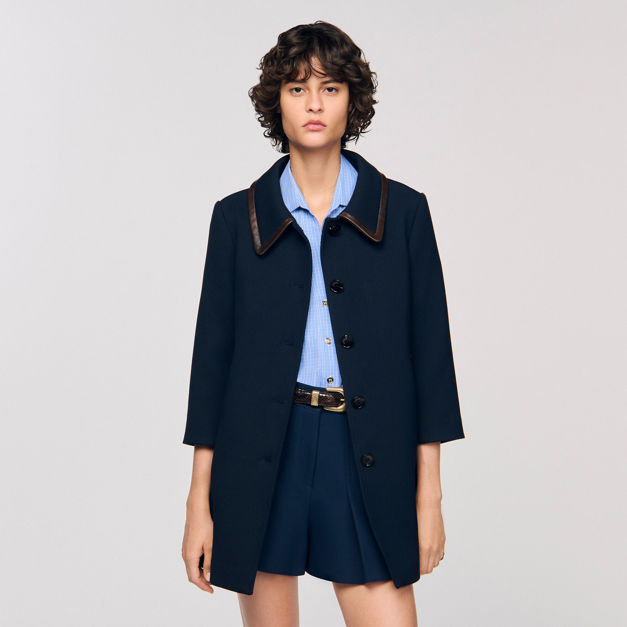 Manteau avec finitions en cuir