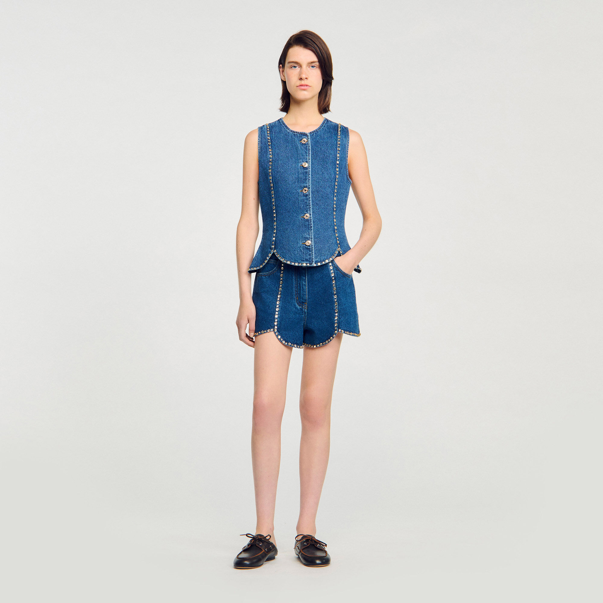 Top en jean strassé