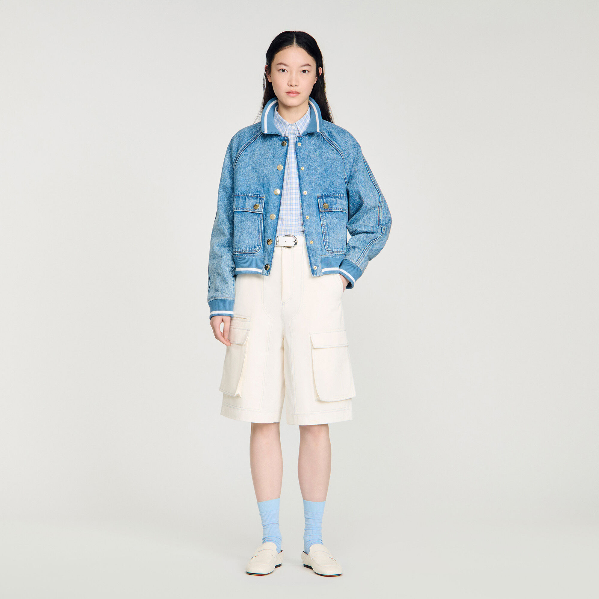 Veste en denim à bordures côtelées