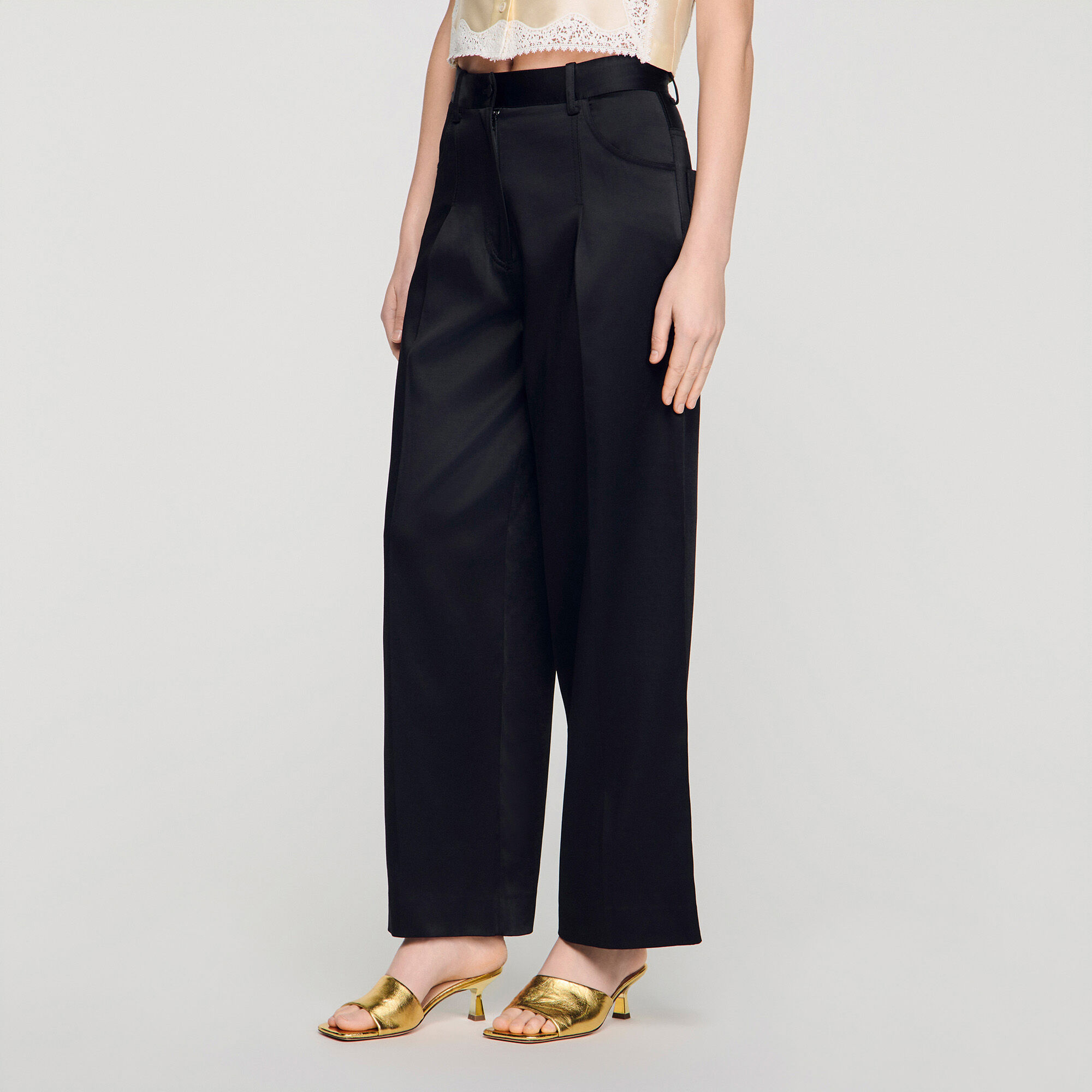 Pantalons à jambes larges effet satin