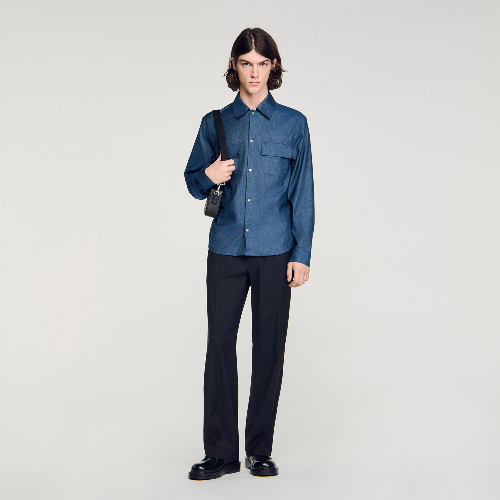 Chemise en coton et lin effet denim