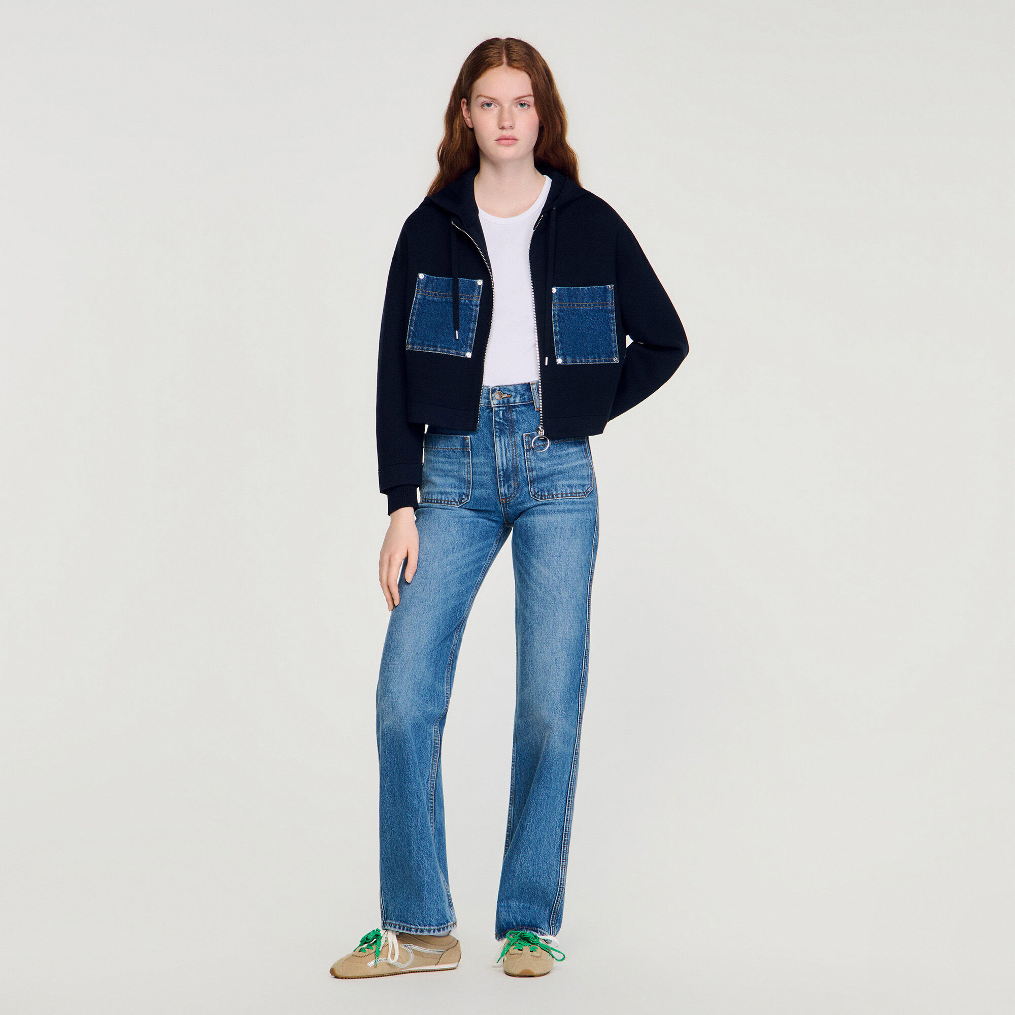 Sweat-shirt en maille et denim