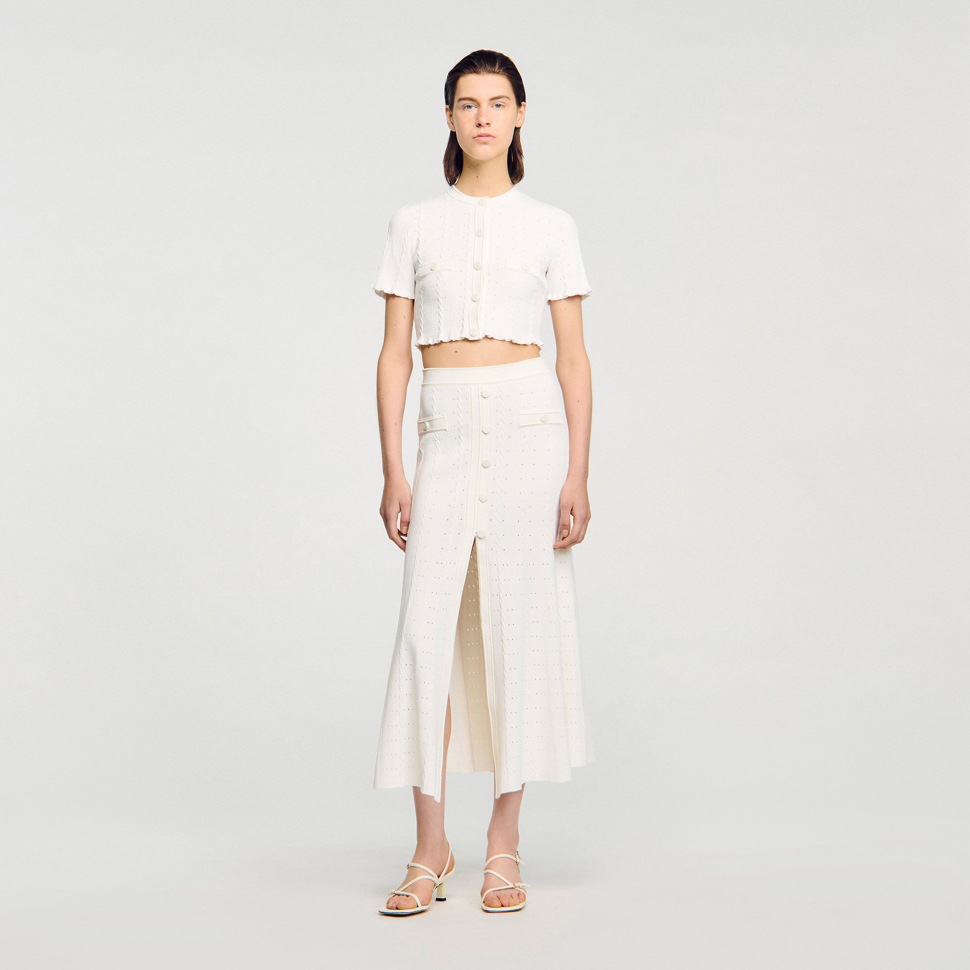 Cardigan en maille pointelle cropped
