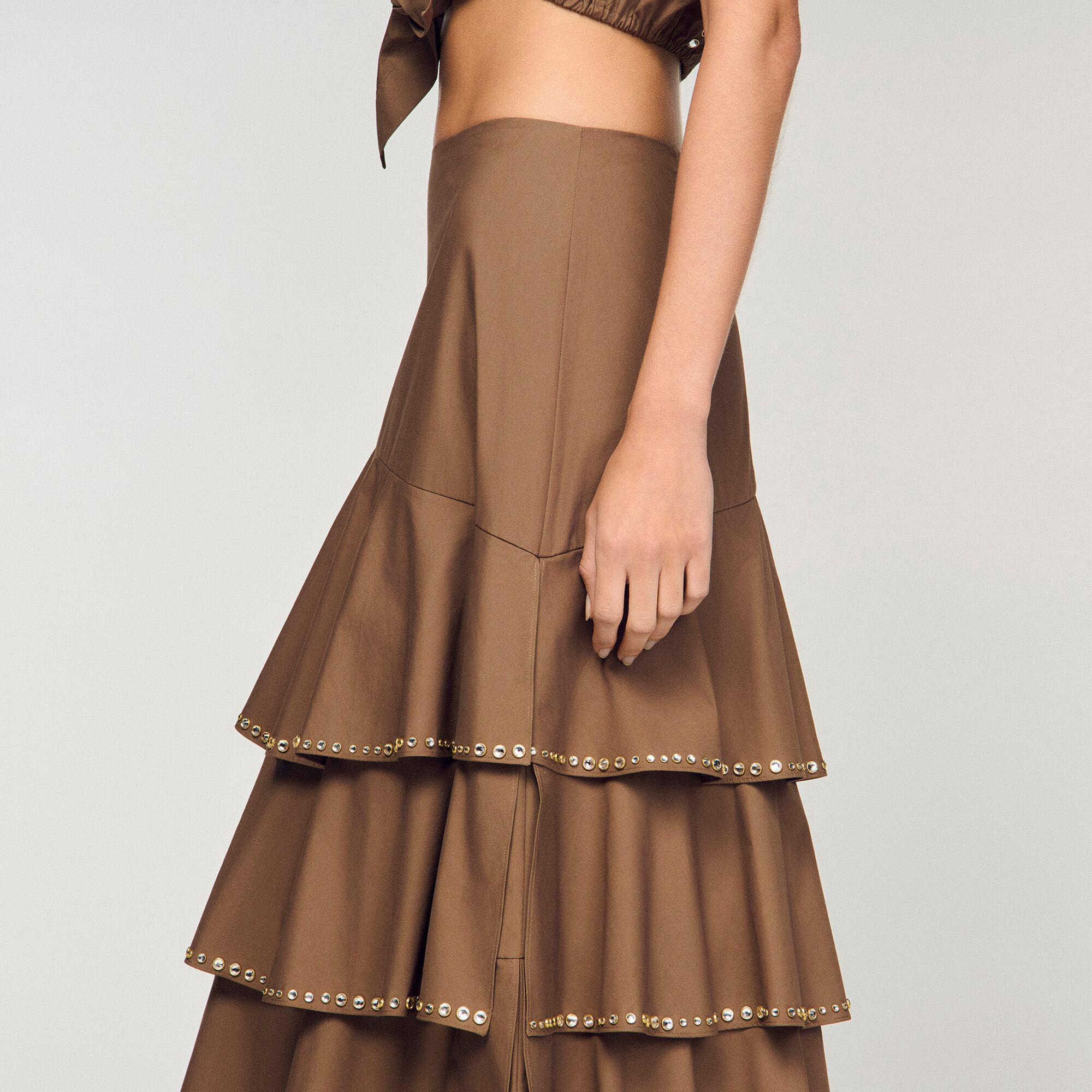 Jupe maxi à volants strass
