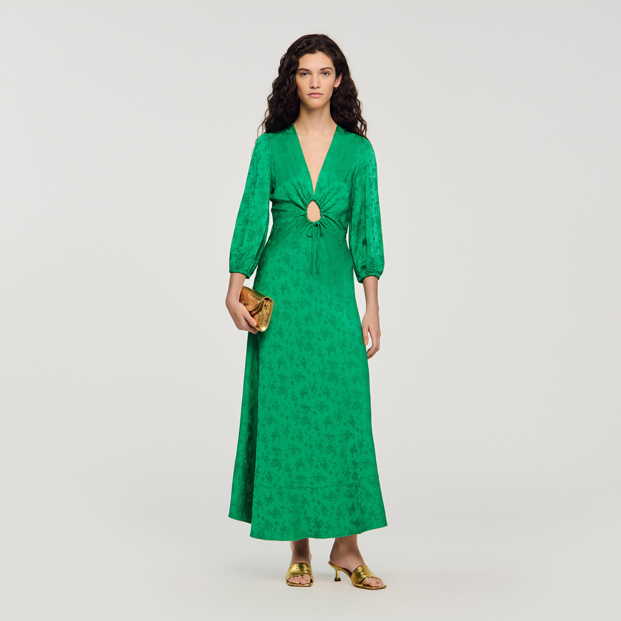 Robe maxi jacquard fleurie