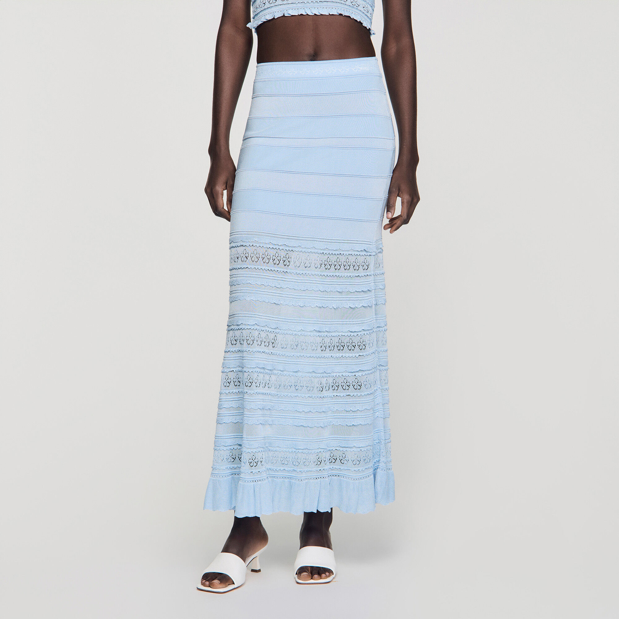 Jupe maxi tricot à mailles pointelle