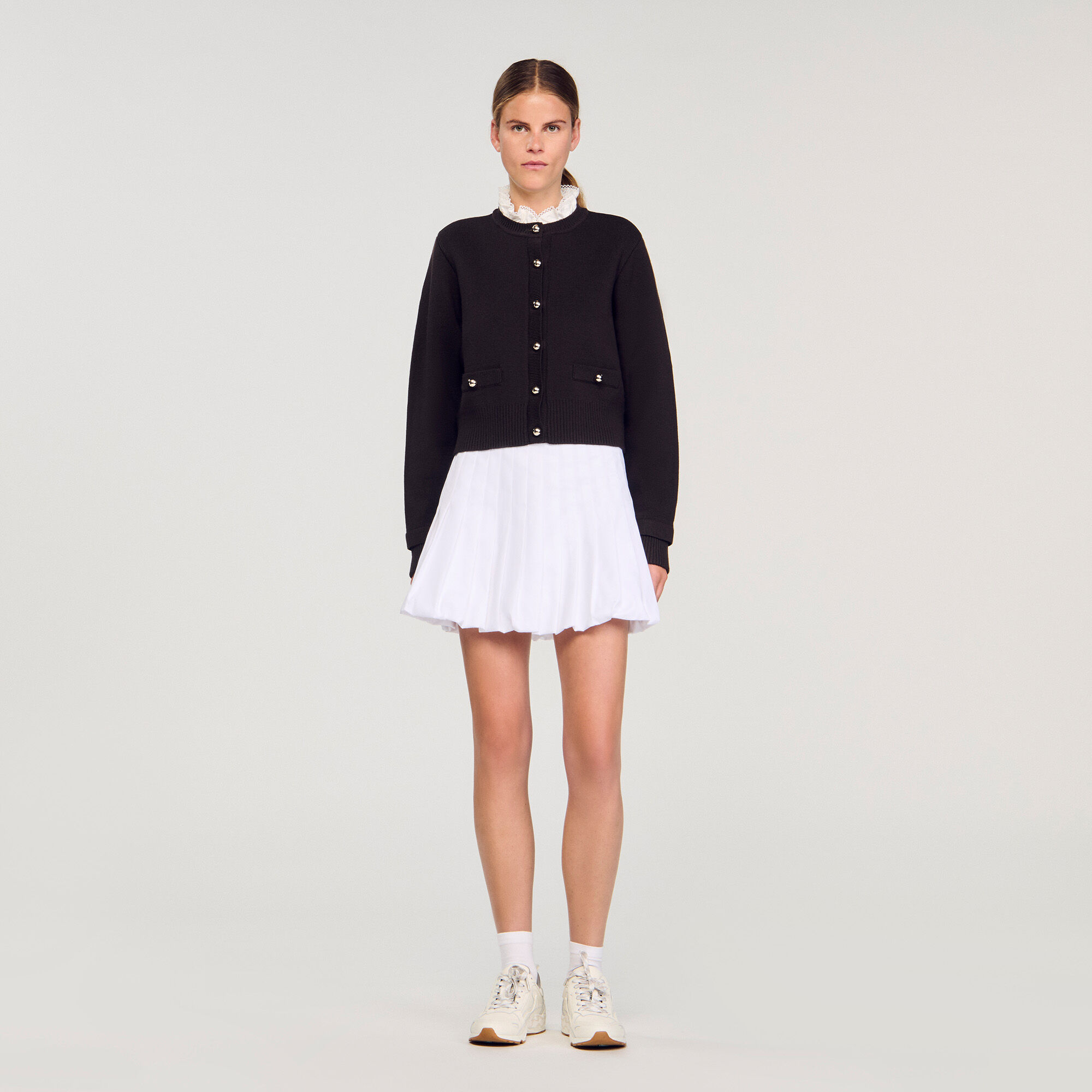 Cardigan avec col volant amovible
