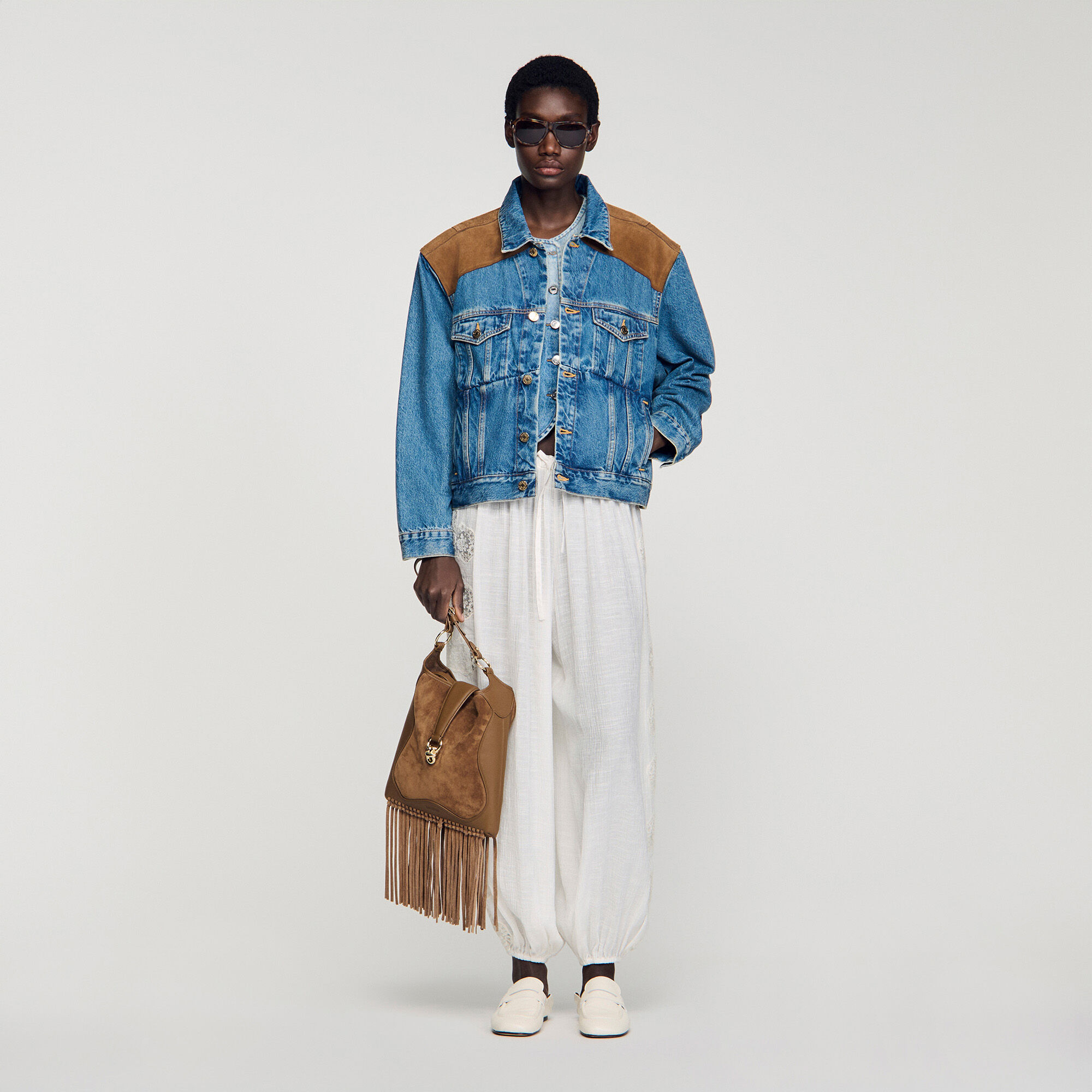 Sac en cuir et en daim avec franges
