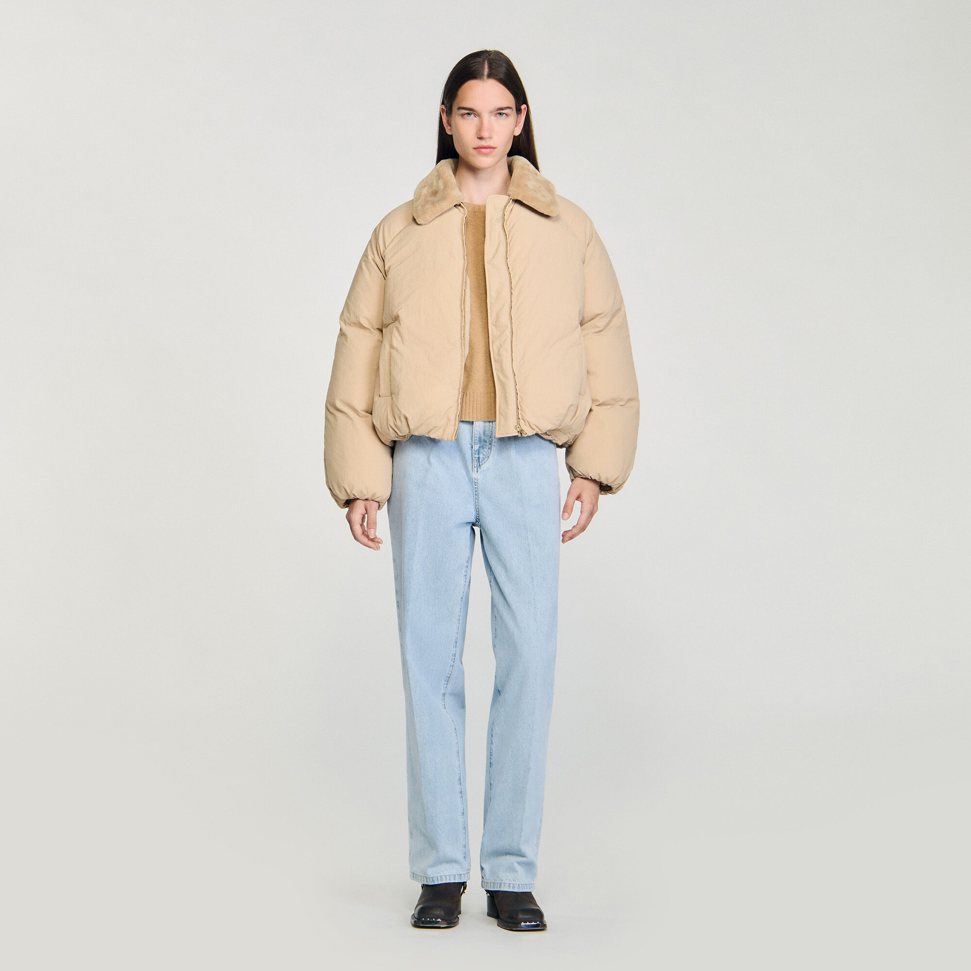 Veste gonflable avec col en fausse fourrure