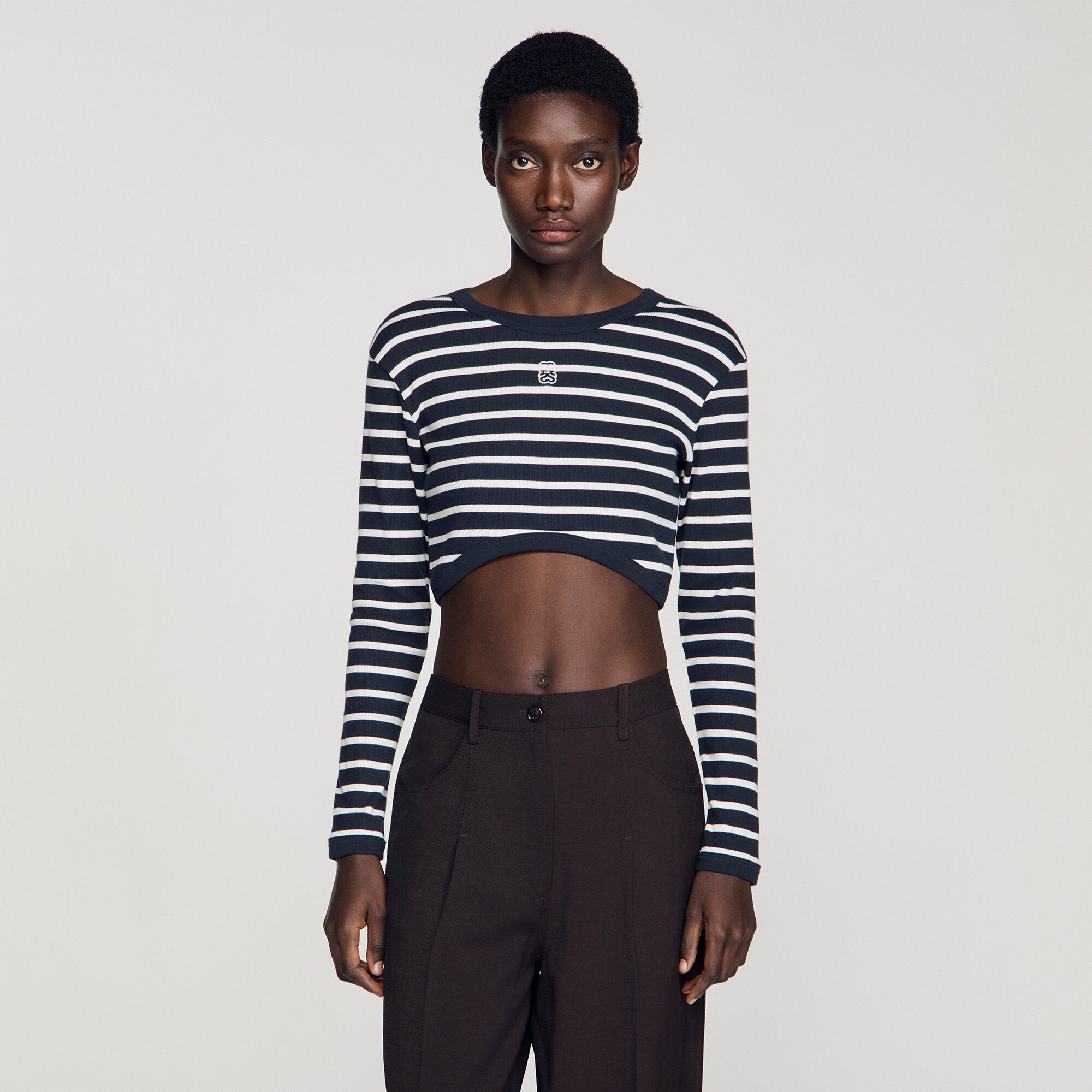 T-shirt en coton rayé cropped