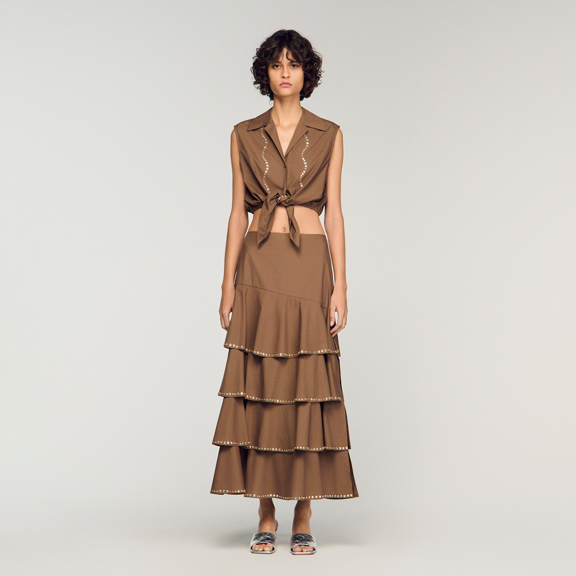 Jupe maxi à volants strass