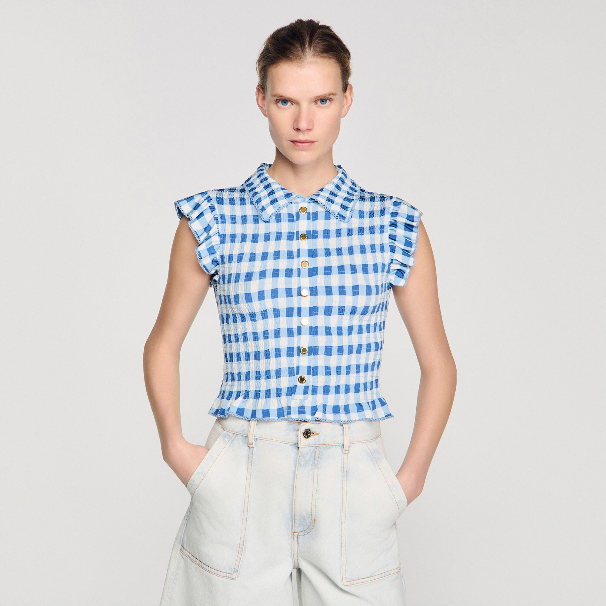 Chemise à smocks à carreaux