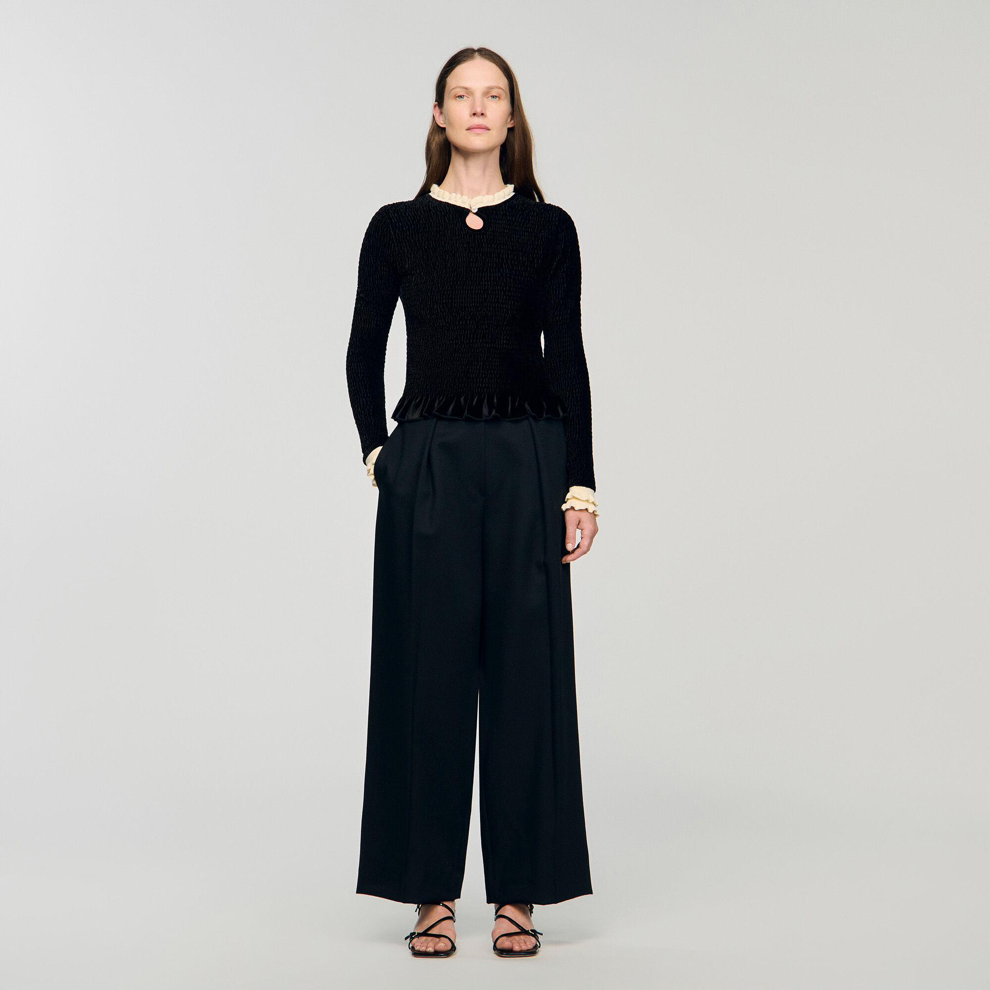 Chemise à manches longues smockée
