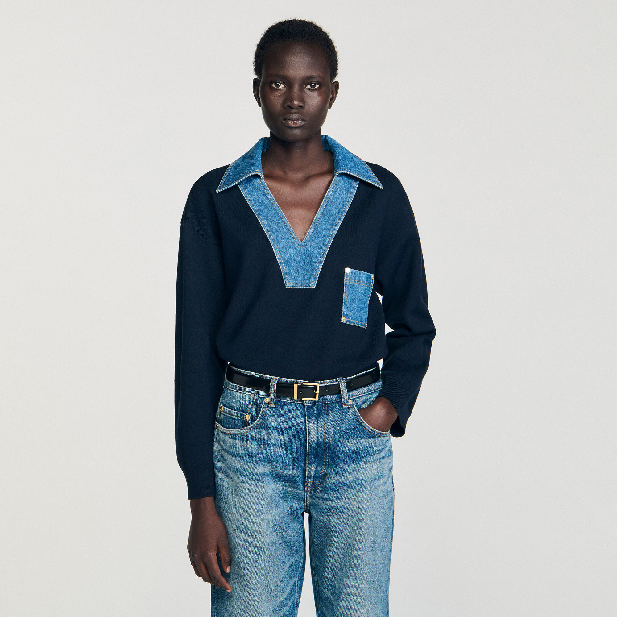 Pull avec détails en denim