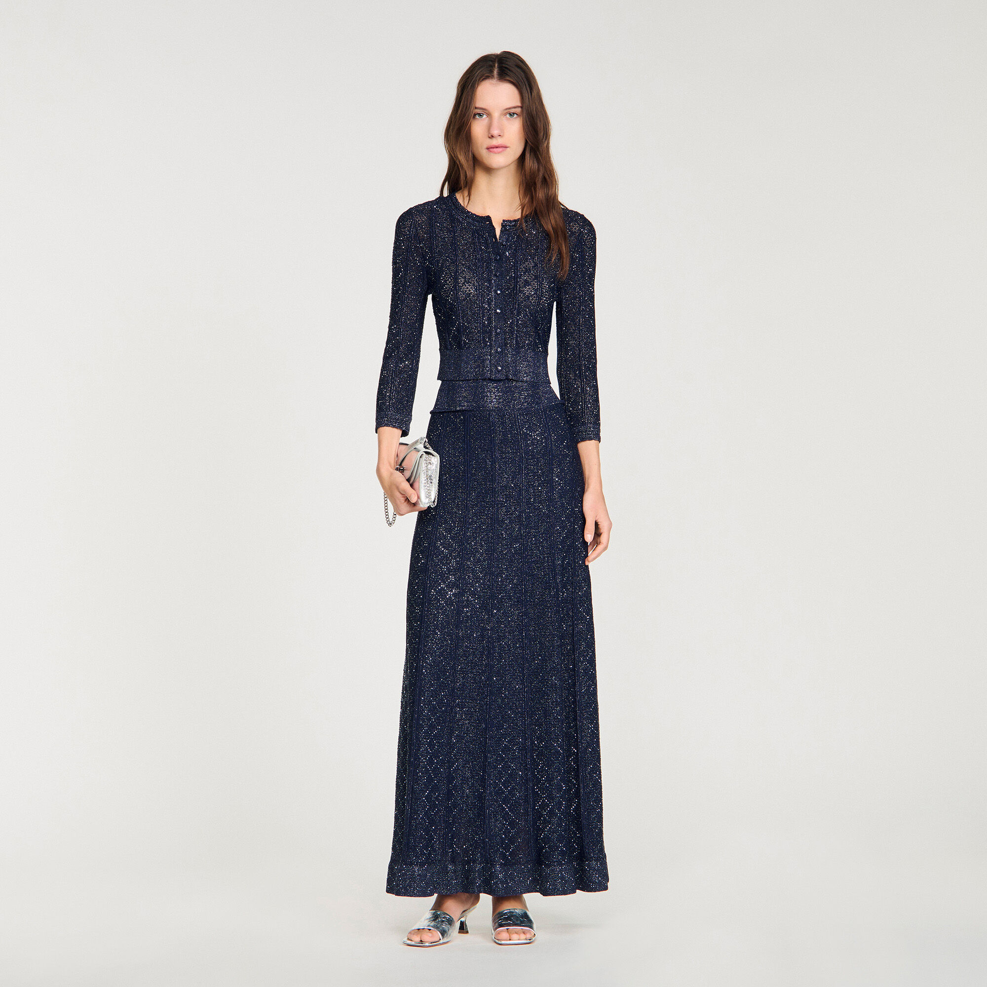 Jupe maxi en maille strass