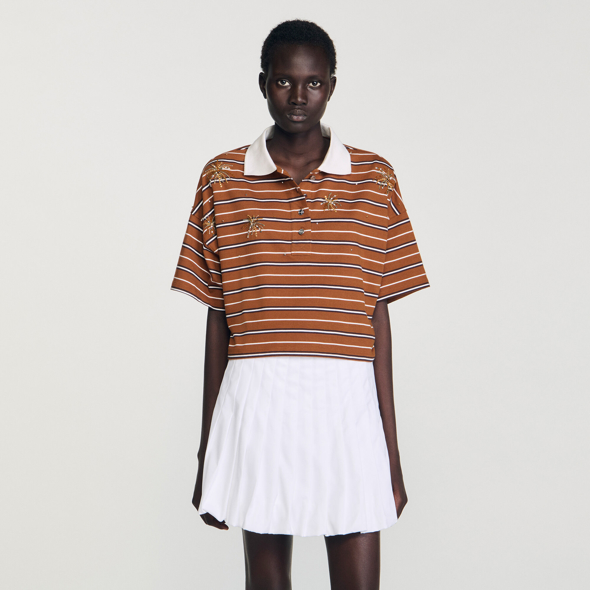 Polo rayé strass