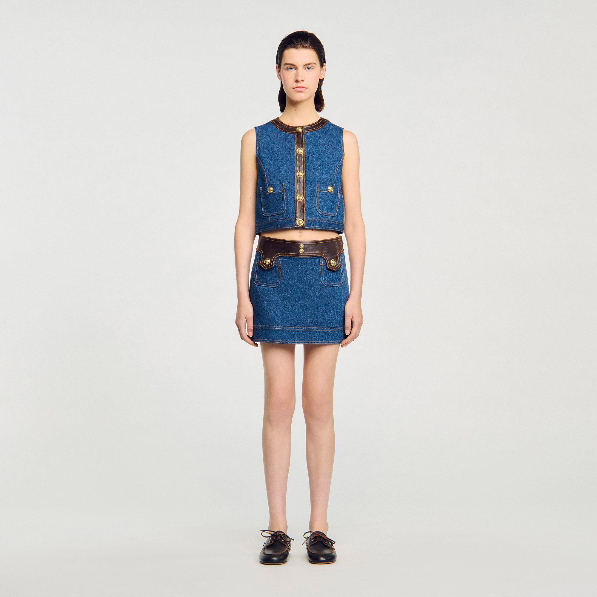 Haut en denim et cuir