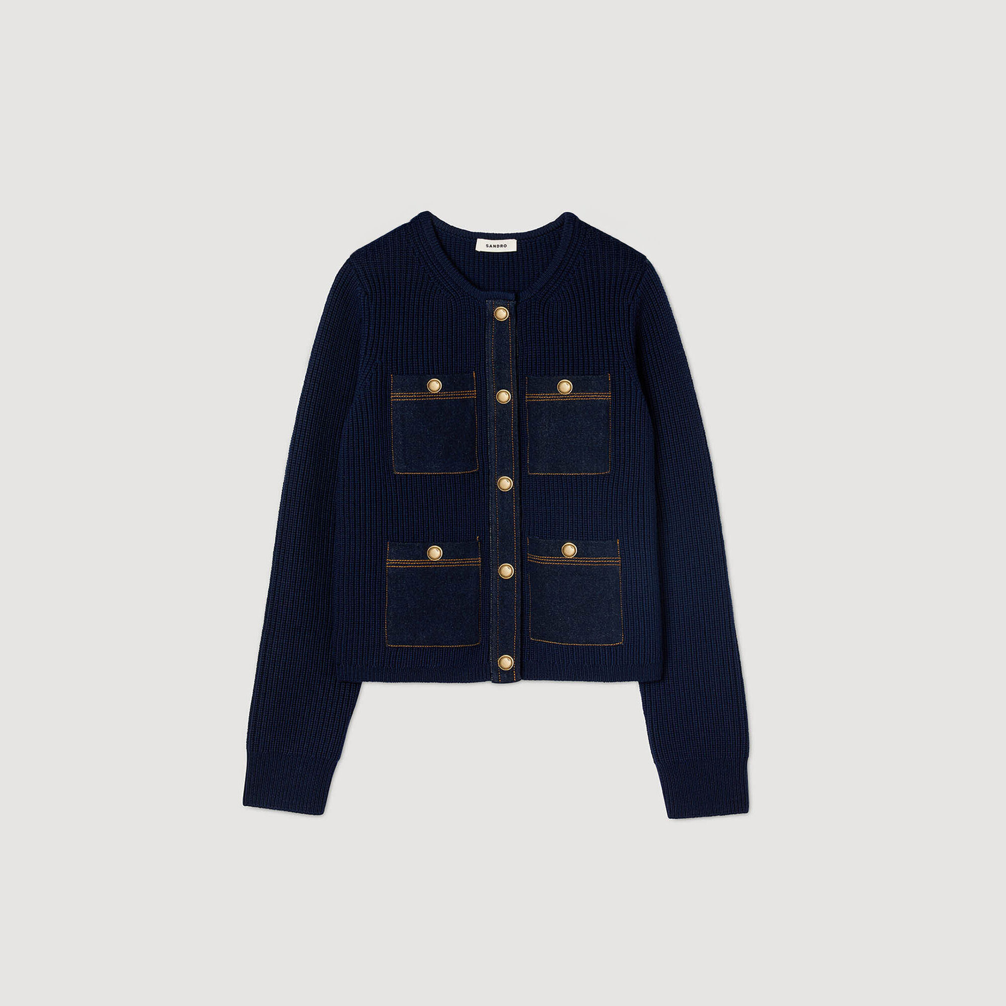Cardigan en tricot à rayures avec détails denim