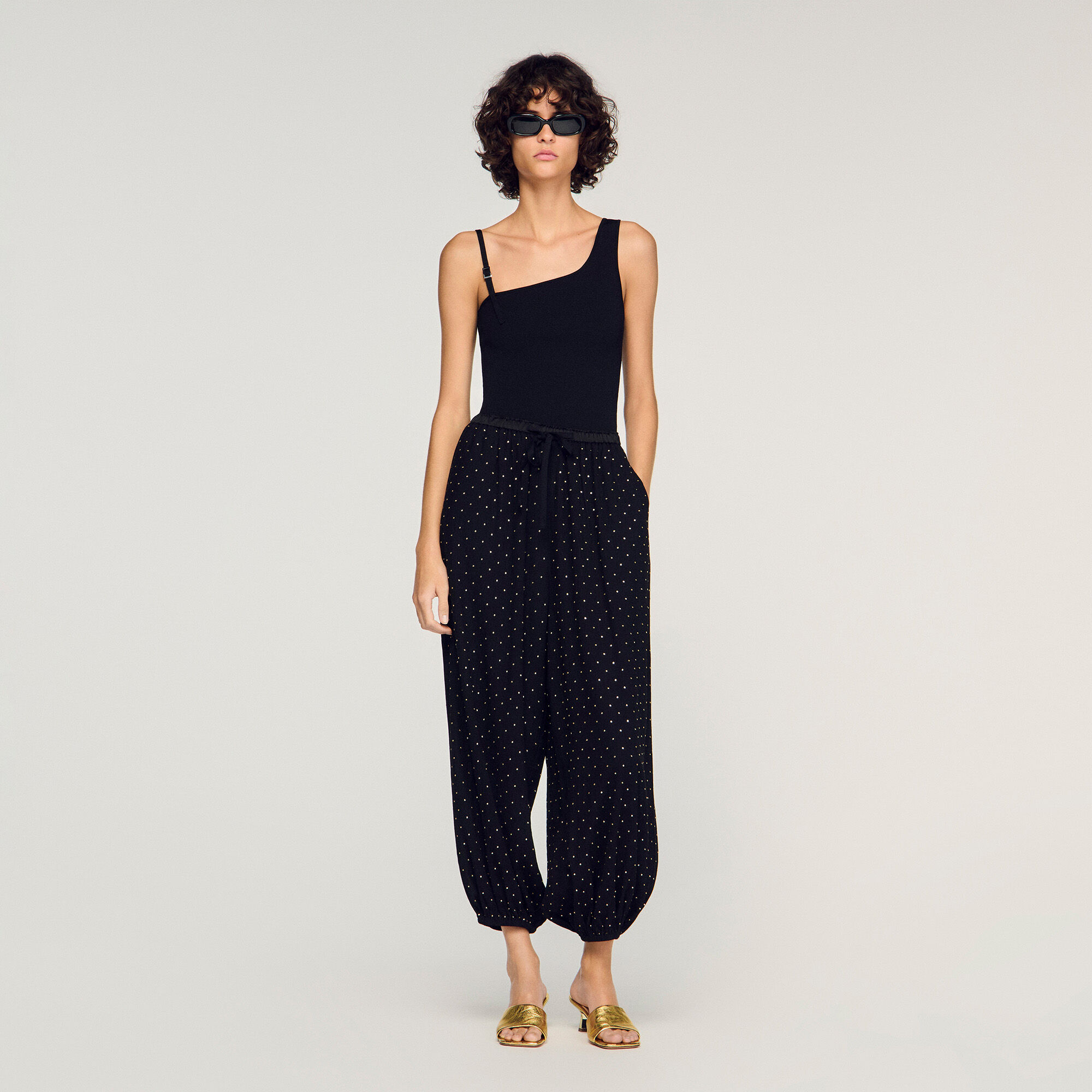 Pantalon large à strass