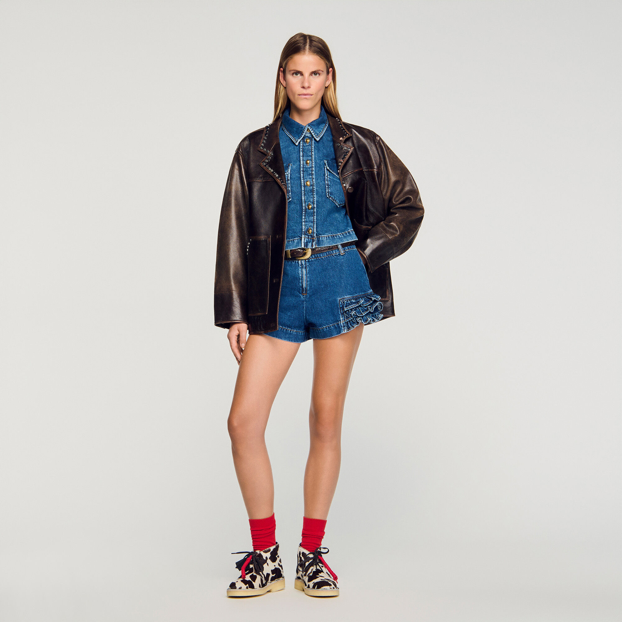 Shorts en denim à volants