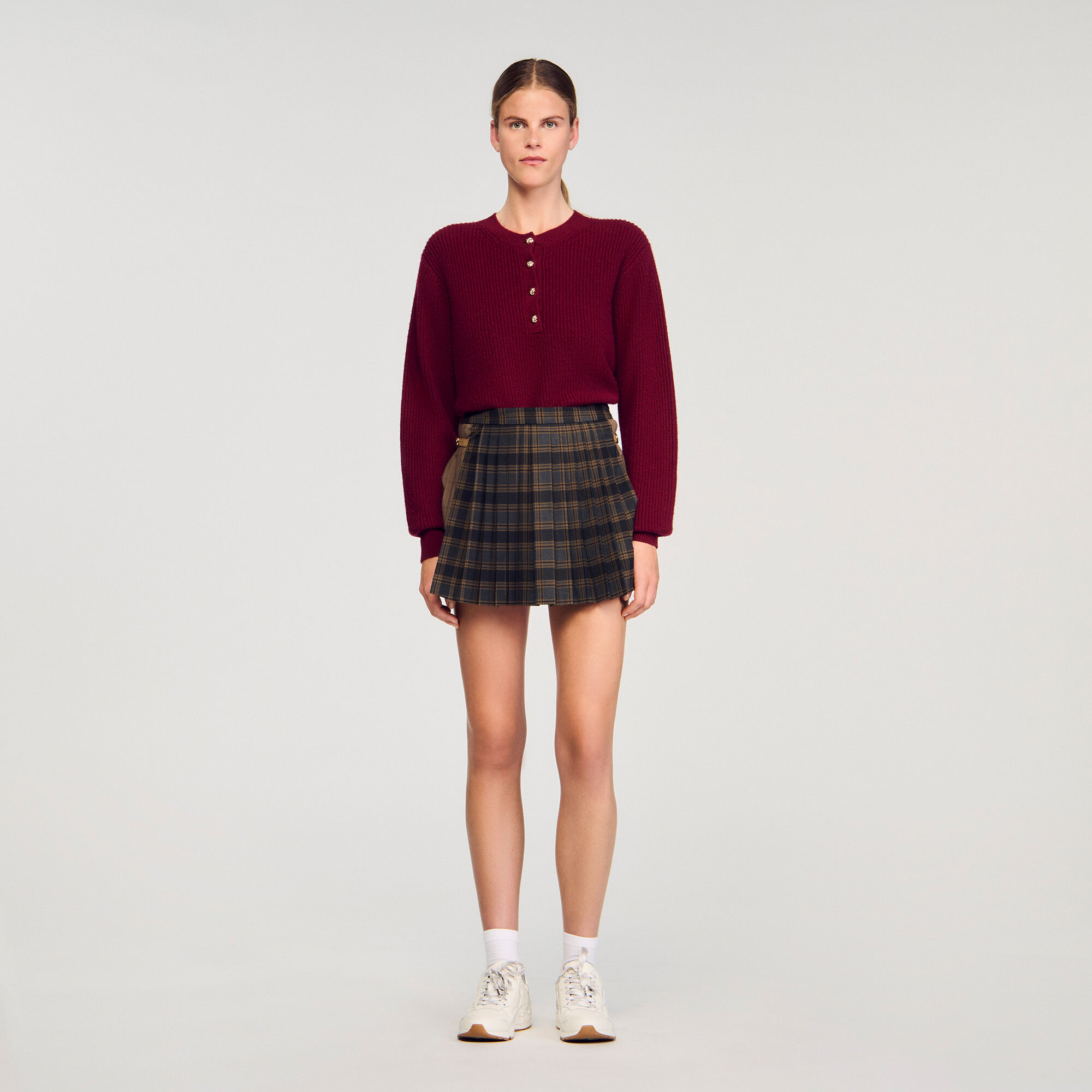 Pull boutonné en laine et cachemire