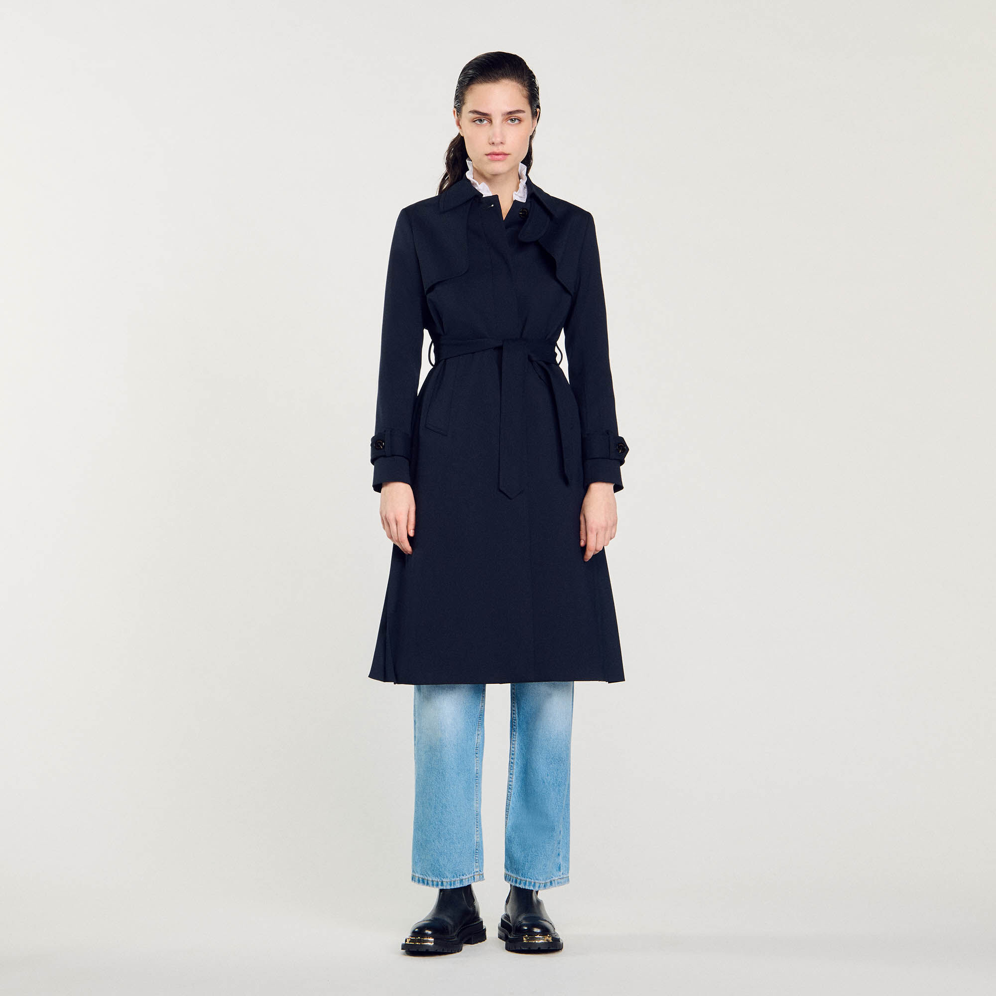 Manteau trench avec insert plissé