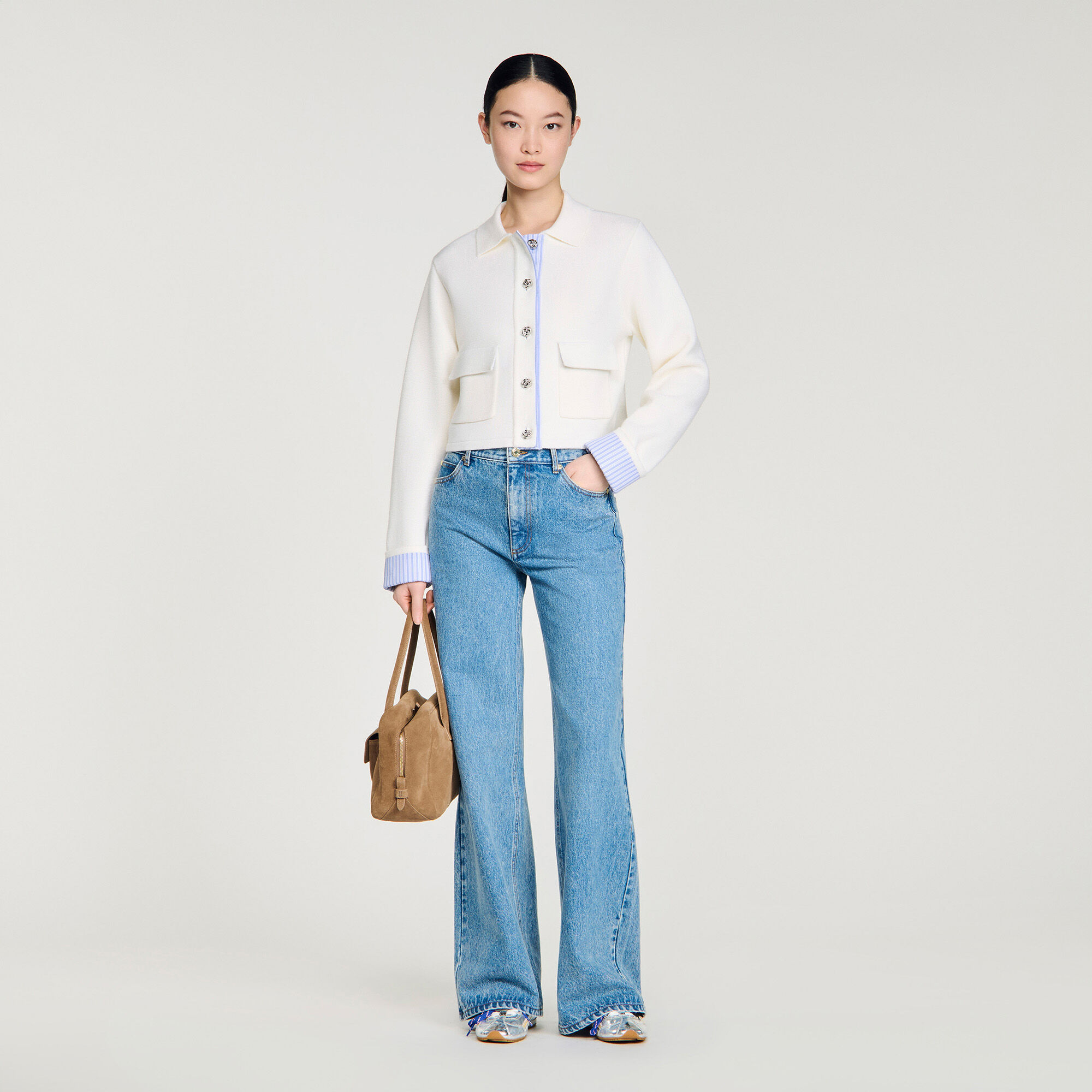 Cardigan en laine avec col polo