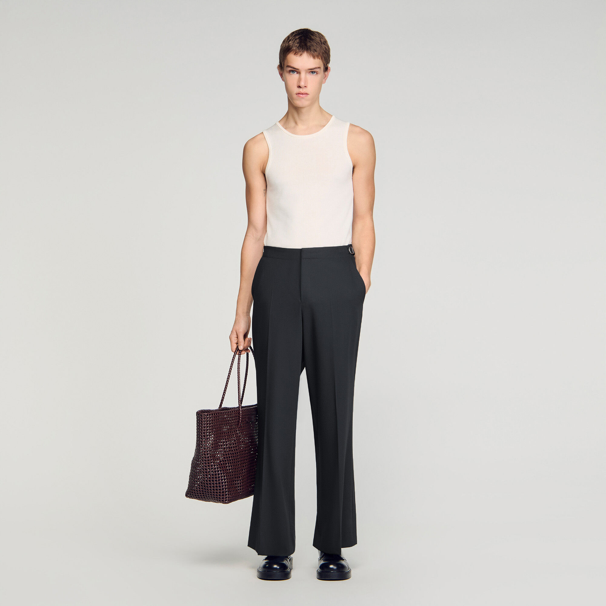 Pantalons en laine à jambes larges avec boucles