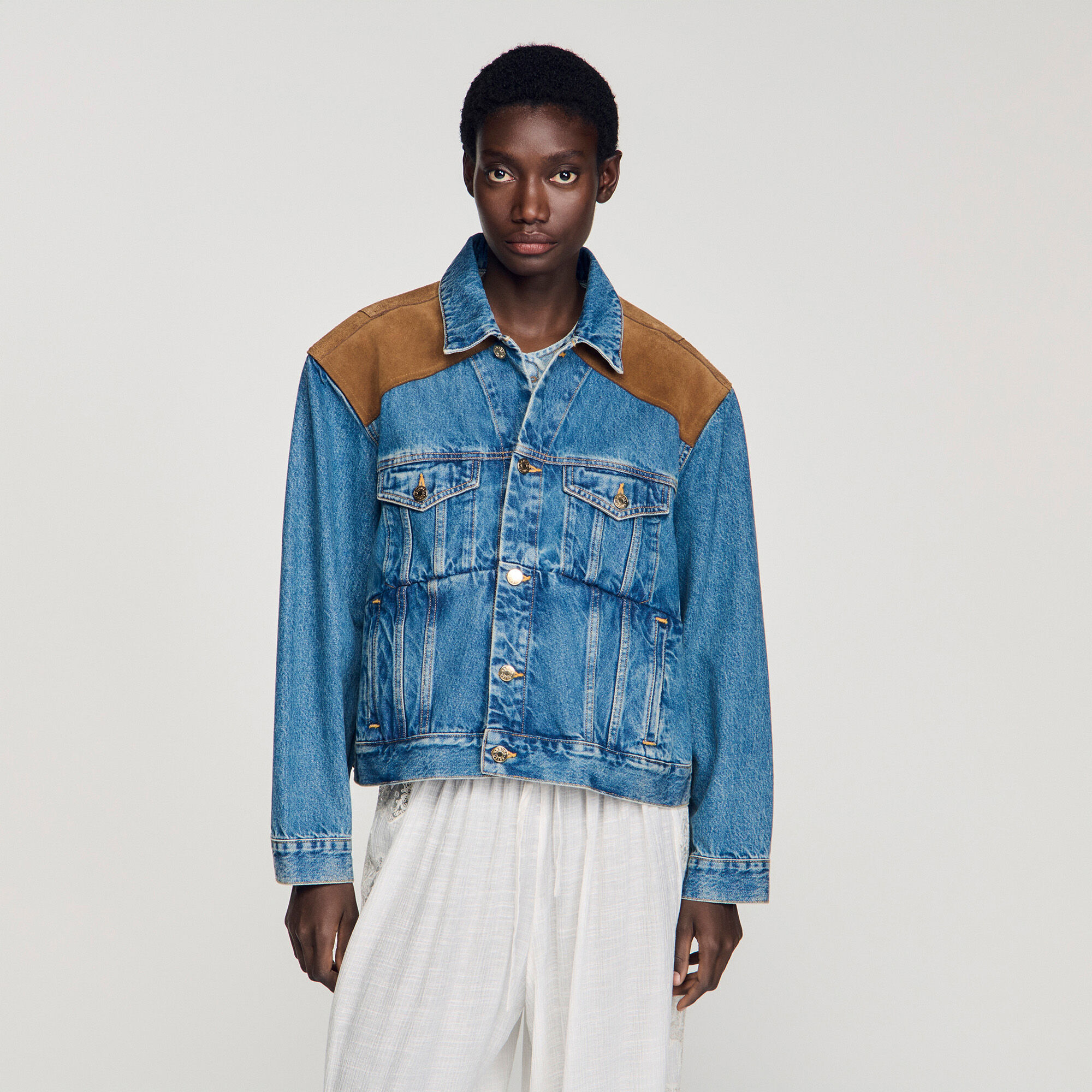 Veste en denim et en daim