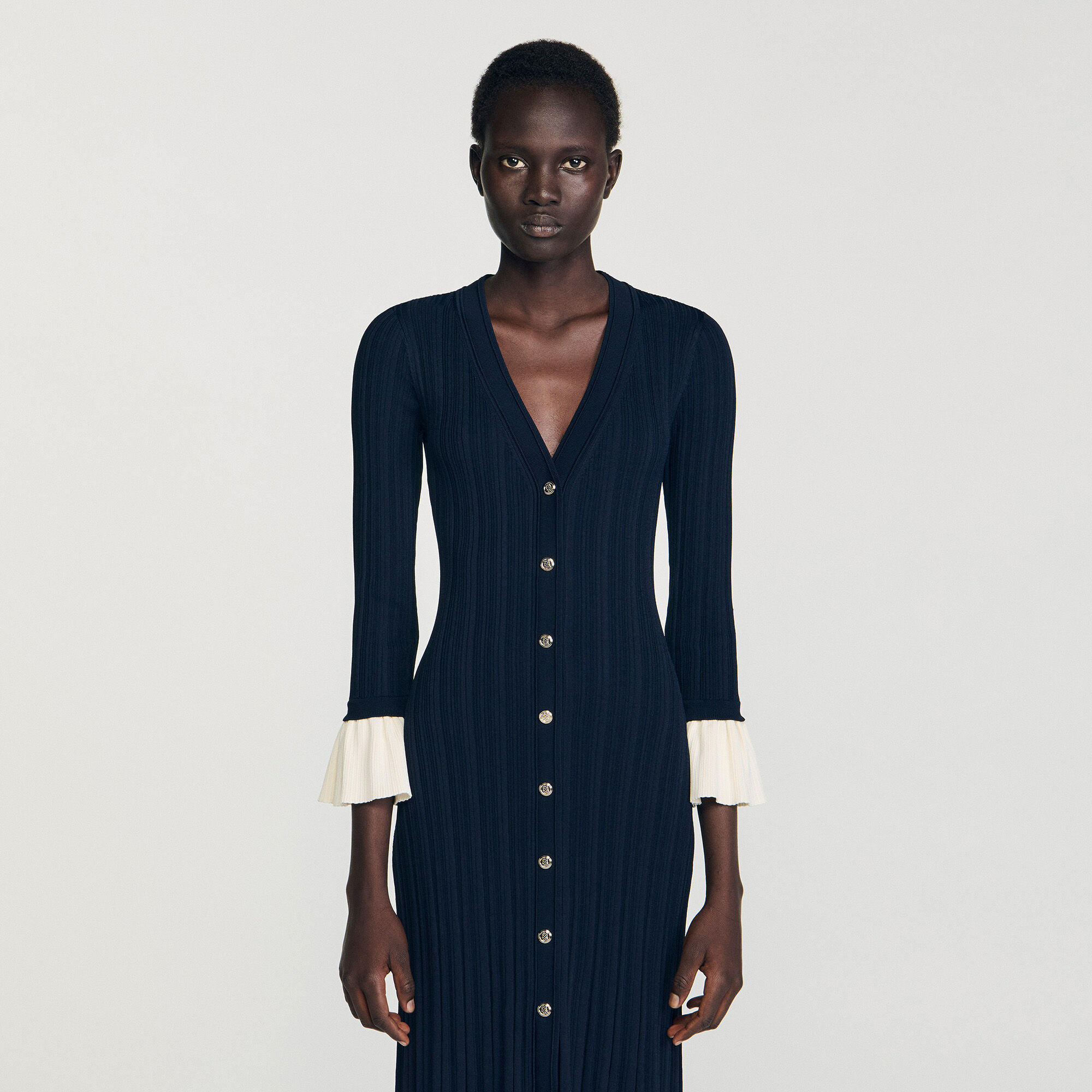 Robe mi-longue à mailles deux tons