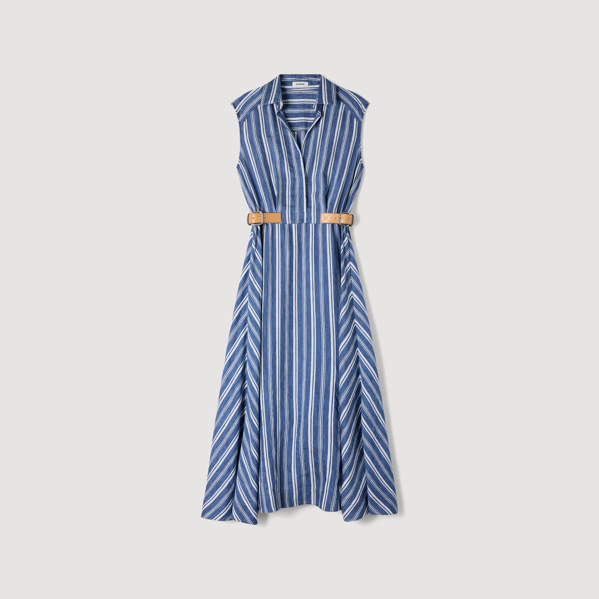 Robe maxi à rayures avec attache en cuir